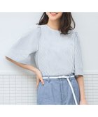 【自由区/JIYU-KU】の【接触冷感・UVカット・洗える】ストライプコットンハイゲージフレアスリーブ カットソー オフ×ブルーグレー|ID: prp329100004524144 ipo3291000000032002108
