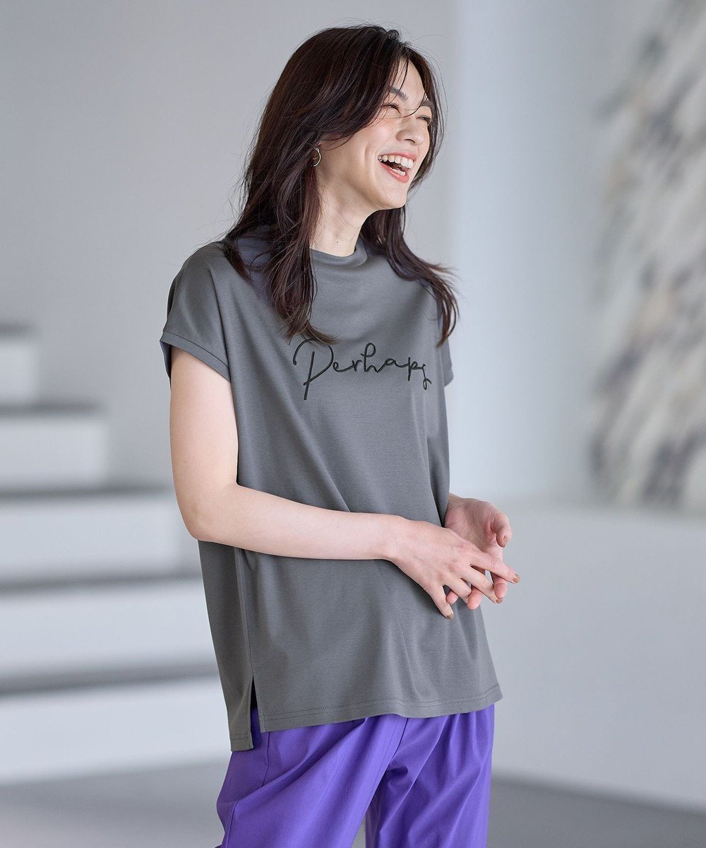 【エニィファム/any FAM】の【汗ジミ防止加工】シルケットスムースフレンチスリーブ刺繍ロゴTシャツ インテリア・キッズ・メンズ・レディースファッション・服の通販 founy(ファニー) 　ファッション　Fashion　レディースファッション　WOMEN　トップス・カットソー　Tops/Tshirt　シャツ/ブラウス　Shirts/Blouses　ロング / Tシャツ　T-Shirts　カットソー　Cut and Sewn　おすすめ　Recommend　インナー　Inner　カットソー　Cut And Sew　ジャケット　Jacket　デニム　Denim　フェミニン　Feminine　半袖　Short Sleeve　夏　Summer　春　Spring　S/S・春夏　Ss・Spring/Summer　チャコール|ID: prp329100004524148 ipo3291000000032002124