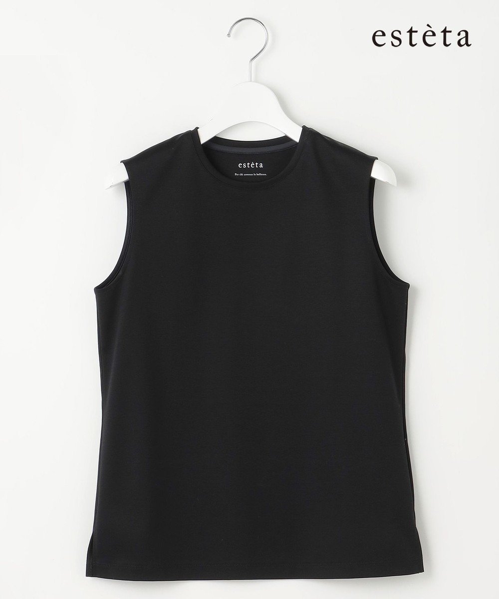 【23区/NIJYUSANKU】の【エステータ】スーピマコットン プレミアムジャージー ノースリーブTシャツ インテリア・キッズ・メンズ・レディースファッション・服の通販 founy(ファニー) 　ファッション　Fashion　レディースファッション　WOMEN　トップス・カットソー　Tops/Tshirt　キャミソール / ノースリーブ　No Sleeves　シャツ/ブラウス　Shirts/Blouses　ロング / Tシャツ　T-Shirts　カットソー　Cut and Sewn　春　Spring　カットソー　Cut And Sew　ジャージー　Jersey　ストレッチ　Stretch　スリット　Slit　雑誌　Magazine　ノースリーブ　No Sleeve　バランス　Balance　フォルム　Form　プレミアム　Premium　ベーシック　Basic　ボトム　Bottom　S/S・春夏　Ss・Spring/Summer　夏　Summer　ブラック系|ID: prp329100004524159 ipo3291000000032002165
