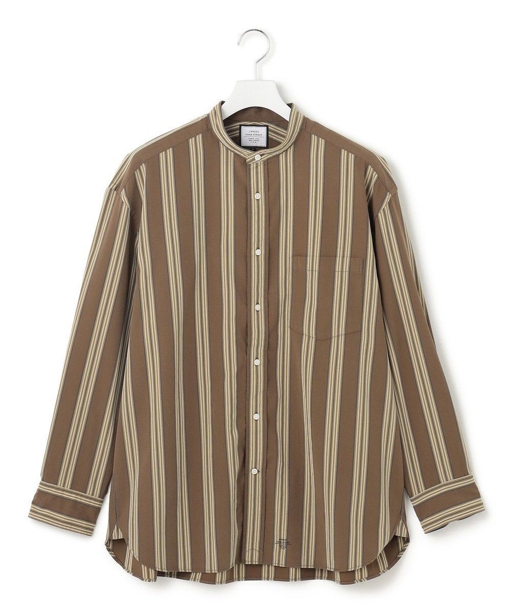 【ジェイプレスヨークストリート/J.PRESS YORK STREET】の【UNISEX】ストライプ バンドカラーシャツ インテリア・キッズ・メンズ・レディースファッション・服の通販 founy(ファニー) 　ファッション　Fashion　レディースファッション　Fashion for Women　トップス・カットソー　Cut & Sew Tops　シャツ・ブラウス・オフィスカジュアル　Elegant Blouses & Button-Ups　ユニセックス　Unisex, Genderless　おすすめ　Recommended / Our Picks　インナー　Innerwear　ストライプ　Stripe, Striped Pattern　A/W・秋冬　Autumn/Winter　ブラウン系2|ID: prp329100004524400 ipo3291000000033529296