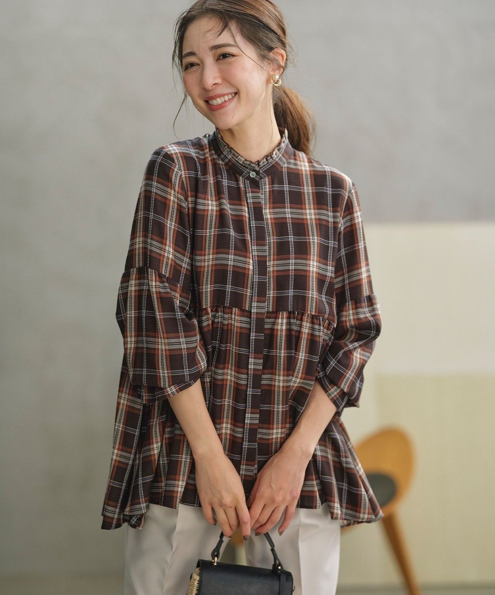 【組曲/KUMIKYOKU】の【WEB限定】シアーツイルチェック チュニックブラウス 人気、トレンドファッション・服の通販 founy(ファニー) 　ファッション　Fashion　レディースファッション　Fashion for Women　トップス・カットソー　Cut & Sew Tops　シャツ・ブラウス・オフィスカジュアル　Elegant Blouses & Button-Ups　ギャザー　Gathered, Ruffled　シアー　Sheer, See-Through　シンプル　Simple, Minimal　スリーブ　Sleeve, Long Sleeve / Short Sleeve　チェック　Check, Plaid, Tartan　チュニック　Tunic, Long Top　デニム　Denim, Jeans Material　ドレープ　Drape, Draping Fabric　フレア　Flare, Flared　ペプラム　Peplum, Flared Hem　A/W・秋冬　Autumn/Winter　エレガント 上品　Elegant　 other-1|ID: prp329100004524531 ipo3291000000033542386