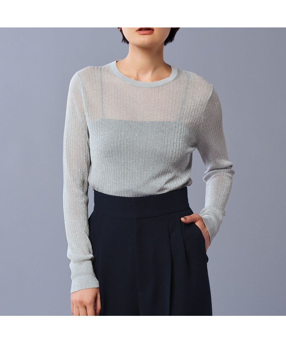 【アンクレイヴ/uncrave】の【手洗い可】ラメ シアー クルーネック ニット(uncrave STANDARD) インテリア・キッズ・メンズ・レディースファッション・服の通販 founy(ファニー) 　ファッション　Fashion　レディースファッション　Fashion for Women　トップス・カットソー　Cut & Sew Tops　ニット　Knit Tops & Sweaters　インナー　Innerwear　カーディガン　Cardigan, Knitwear　シアー　Sheer, See-Through　セーター　Sweater, Knitwear　ハイネック　High Neck, Mock Neck　A/W・秋冬　Autumn/Winter　S/S・春夏　SS, Spring/Summer, Warm Season　夏　Summer　エレガント 上品　Elegant　シルバー|ID: prp329100004524703 ipo3291000000033219181