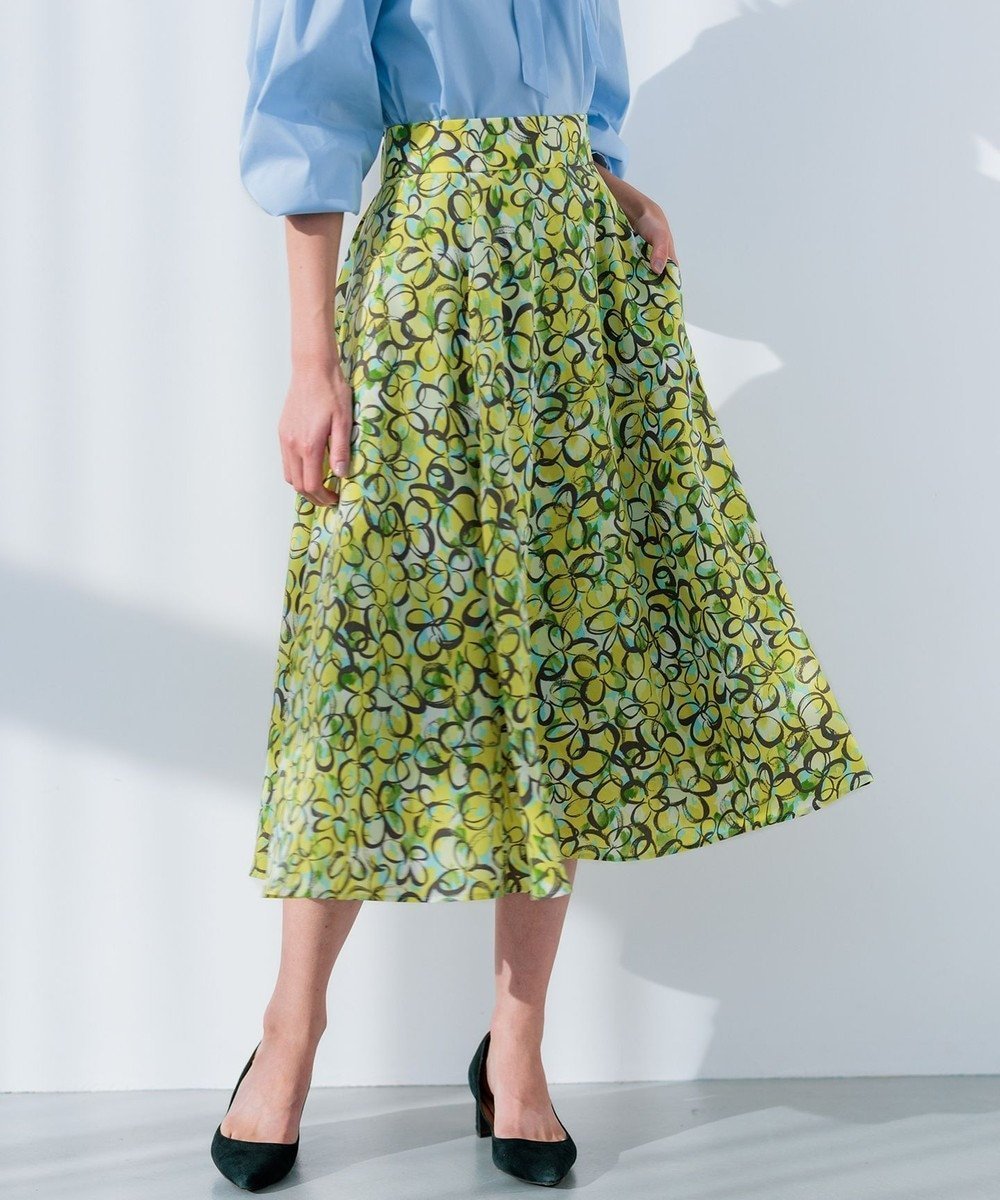 【組曲/KUMIKYOKU】のプランタンプリント フレアスカート インテリア・キッズ・メンズ・レディースファッション・服の通販 founy(ファニー) 　ファッション　Fashion　レディースファッション　Fashion for Women　スカート　Skirts　Aライン・フレアスカート　A-Line & Flared Skirts　クール　Cool, Chic　コンパクト　Compact, Small Size　シンプル　Simple, Minimal　ドレープ　Drape, Draping Fabric　フレア　Flare, Flared　プリント　Print, Printed Pattern　エレガント 上品　Elegant　夏　Summer　春　Spring　S/S・春夏　SS, Spring/Summer, Warm Season　イエロー系5|ID: prp329100004524756 ipo3291000000035202041