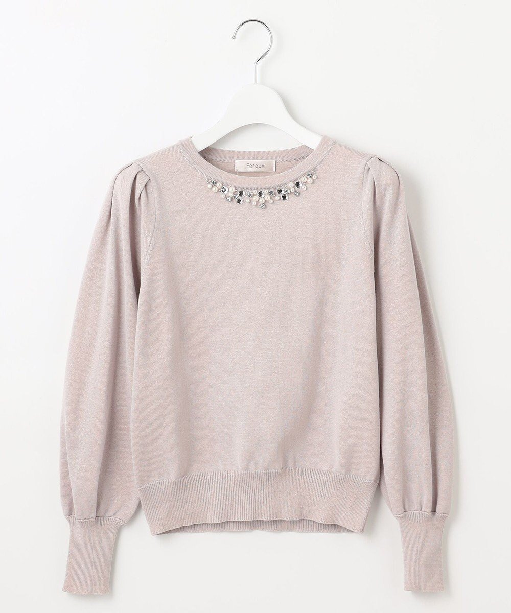 【フェルゥ/Feroux】の【洗える】ビジュー襟 プルオーバーニット インテリア・キッズ・メンズ・レディースファッション・服の通販 founy(ファニー) 　ファッション　Fashion　レディースファッション　WOMEN　トップス・カットソー　Tops/Tshirt　ニット　Knit Tops　プルオーバー　Pullover　おすすめ　Recommend　セーター　Sweater　デニム　Denim　バランス　Balance　ビジュー　Bijou　フェミニン　Feminine　フレア　Flare　ベーシック　Basic　ボトム　Bottom　冬　Winter　洗える　Washable　A/W・秋冬　Aw・Autumn/Winter・Fw・Fall-Winter　ピンク系|ID: prp329100004525090 ipo3291000000032005991