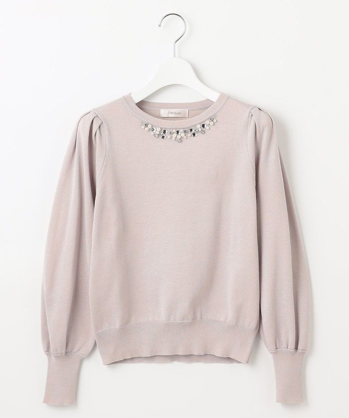 【フェルゥ/Feroux】の【洗える】ビジュー襟 プルオーバーニット インテリア・キッズ・メンズ・レディースファッション・服の通販 founy(ファニー) https://founy.com/ ファッション Fashion レディースファッション Fashion for Women トップス・カットソー Cut & Sew Tops ニット Knit Tops & Sweaters カジュアルプルオーバー・ニットトップス Pullovers & Knit Tops / Casual Pullovers おすすめ Recommended / Our Picks セーター Sweater, Knitwear デニム Denim, Jeans Material バランス Balance, Style Balance ビジュー Bijou, Jewel-like Accent フェミニン Feminine, Girly フレア Flare, Flared ベーシック Basic, Essential ボトム Bottoms, Lower Wear 冬 Winter / This Winter 洗える Machine Washable A/W・秋冬 Autumn/Winter |ID: prp329100004525090 ipo3291000000032734113