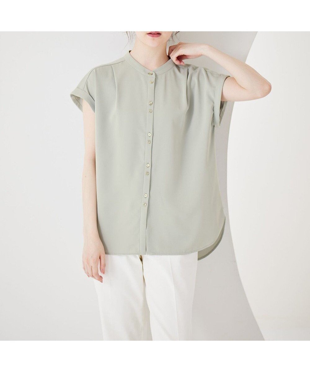 【エニィ スィス/any SiS】の【洗える】ダブルボタンフレンチスリーブ ブラウス インテリア・キッズ・メンズ・レディースファッション・服の通販 founy(ファニー) 　ファッション　Fashion　レディースファッション　Fashion for Women　トップス・カットソー　Cut & Sew Tops　シャツ・ブラウス・オフィスカジュアル　Elegant Blouses & Button-Ups　おすすめ　Recommended / Our Picks　なめらか　Smooth, Silky Texture　インナー　Innerwear　スタンド　Stand Collar, Upright Stand　フロント　Front, Front Design　ラウンド　Round, Round Neck　夏　Summer　春　Spring　S/S・春夏　SS, Spring/Summer, Warm Season　洗える　Machine Washable　ミント|ID: prp329100004525107 ipo3291000000034941144