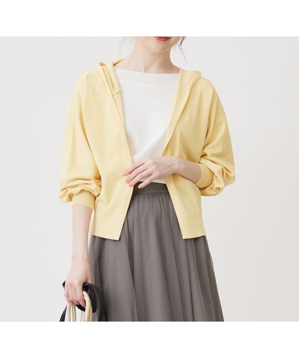 【エニィ スィス/any SiS】の【接触冷感・UVケア】ニットフーディー カーディガン インテリア・キッズ・メンズ・レディースファッション・服の通販 founy(ファニー) 　ファッション　Fashion　レディースファッション　Fashion for Women　トップス・カットソー　Cut & Sew Tops　ニット　Knit Tops & Sweaters　カーディガン・羽織り　Layered Style Cardigans　オイル　Body Oil　カーディガン　Cardigan, Knitwear　ショート　Short, Short Length　トレンド　Trend, Trending Now　夏　Summer　春　Spring　S/S・春夏　SS, Spring/Summer, Warm Season　羽織　Haori, Light Jacket　ライトイエロー|ID: prp329100004525119 ipo3291000000034311855