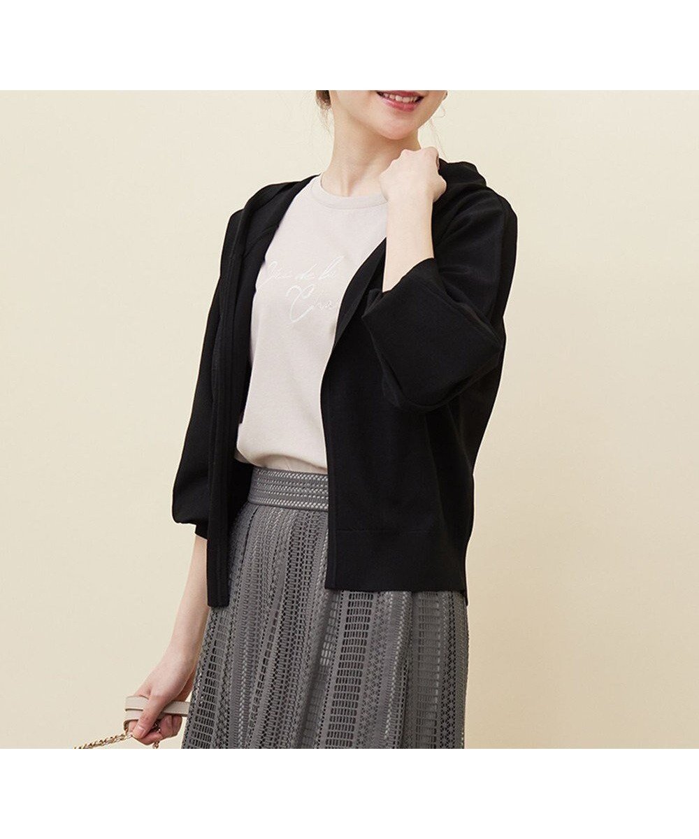 【エニィ スィス/any SiS】の【接触冷感・UVケア】ニットフーディー カーディガン インテリア・キッズ・メンズ・レディースファッション・服の通販 founy(ファニー) 　ファッション　Fashion　レディースファッション　Fashion for Women　トップス・カットソー　Cut & Sew Tops　ニット　Knit Tops & Sweaters　カーディガン・羽織り　Layered Style Cardigans　オイル　Body Oil　カーディガン　Cardigan, Knitwear　ショート　Short, Short Length　トレンド　Trend, Trending Now　夏　Summer　春　Spring　S/S・春夏　SS, Spring/Summer, Warm Season　羽織　Haori, Light Jacket　ブラック|ID: prp329100004525119 ipo3291000000034311857