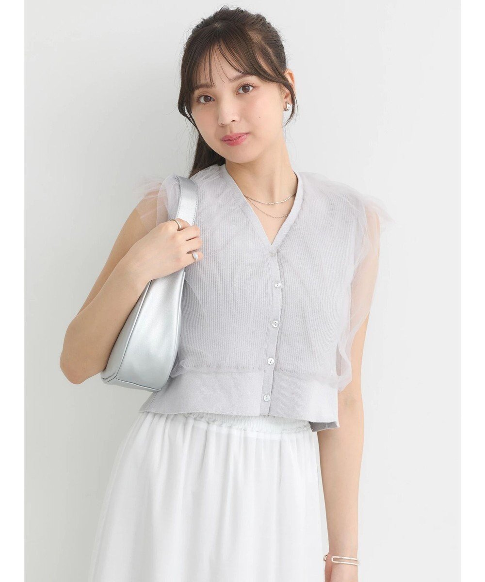 【アースミュージックアンドエコロジー/earth music&ecology】のチュールドッキングノースリカーディガン 人気、トレンドファッション・服の通販 founy(ファニー) 　ファッション　Fashion　レディースファッション　WOMEN　トップス・カットソー　Tops/Tshirt　ニット　Knit Tops　カーディガン　Cardigans　カーディガン　Cardigan　コンパクト　Compact　ショート　Short　セーター　Sweater　チュール　Tulle　トレンド　Trend　ドッキング　Docking　ノースリーブ　No Sleeve　フェミニン　Feminine　ボトム　Bottom　ポケット　Pocket　A/W・秋冬　Aw・Autumn/Winter・Fw・Fall-Winter　 other-1|ID: prp329100004525236 ipo3291000000032006590