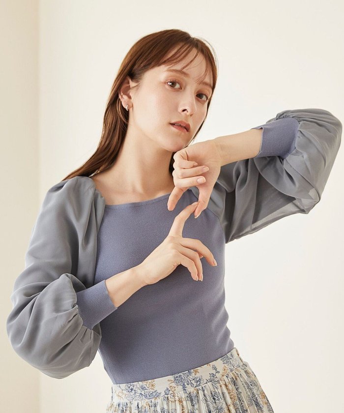 【フェルゥ/Feroux】の【洗える】シフォンスリーブドッキング ニット インテリア・キッズ・メンズ・レディースファッション・服の通販 founy(ファニー) https://founy.com/ ファッション Fashion レディースファッション WOMEN トップス・カットソー Tops/Tshirt ニット Knit Tops おすすめ Recommend シアー Sheer シフォン Chiffon セーター Sweater デコルテ Decolletage フェミニン Feminine 洗える Washable A/W・秋冬 Aw・Autumn/Winter・Fw・Fall-Winter |ID: prp329100004525262 ipo3291000000032006703