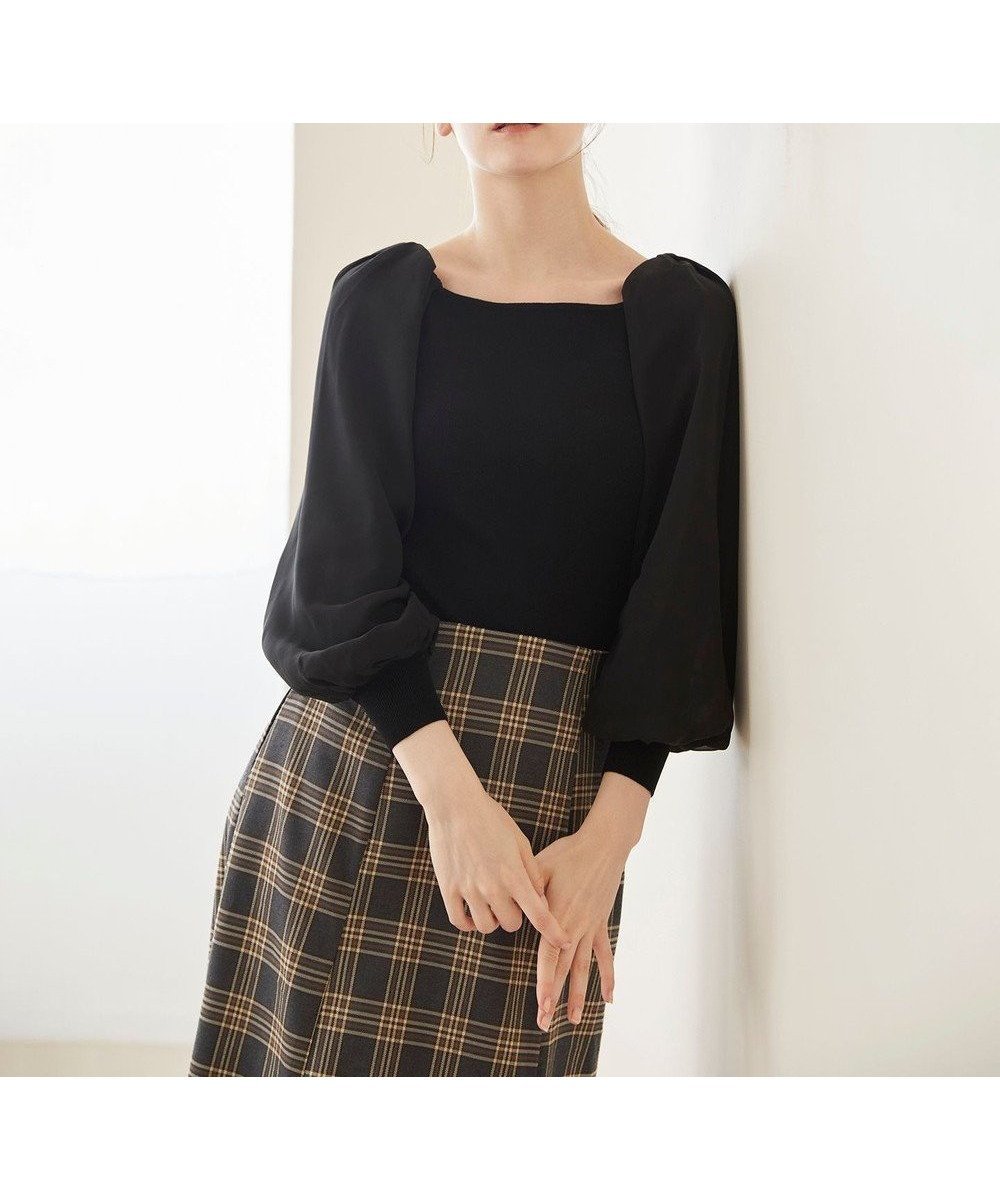 【フェルゥ/Feroux】の【洗える】シフォンスリーブドッキング ニット インテリア・キッズ・メンズ・レディースファッション・服の通販 founy(ファニー) 　ファッション　Fashion　レディースファッション　WOMEN　トップス・カットソー　Tops/Tshirt　ニット　Knit Tops　おすすめ　Recommend　シアー　Sheer　シフォン　Chiffon　セーター　Sweater　デコルテ　Decolletage　フェミニン　Feminine　洗える　Washable　A/W・秋冬　Aw・Autumn/Winter・Fw・Fall-Winter　ブラック系|ID: prp329100004525262 ipo3291000000032006707