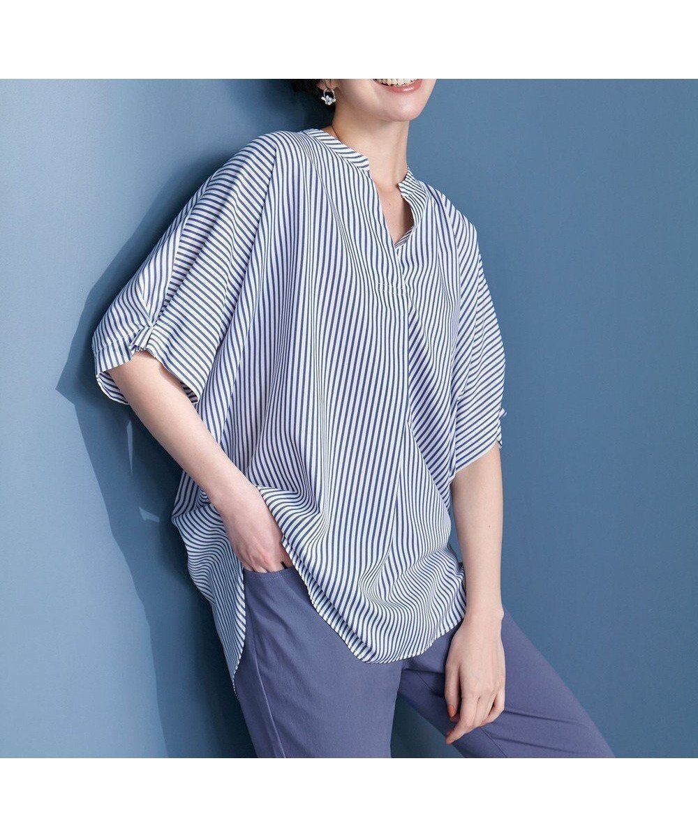 【エニー/ANY】の【洗濯機可】タックスリーブブラウス インテリア・キッズ・メンズ・レディースファッション・服の通販 founy(ファニー) ファッション Fashion レディースファッション Fashion for Women トップス・カットソー Cut & Sew Tops シャツ・ブラウス・オフィスカジュアル Elegant Blouses & Button-Ups スキッパー Skipper, Open Collar ドット Polka Dot, Dot Pattern 夏 Summer 春 Spring S/S・春夏 SS, Spring/Summer, Warm Season ストライプ|ID: prp329100004525299 ipo3291000000034674695