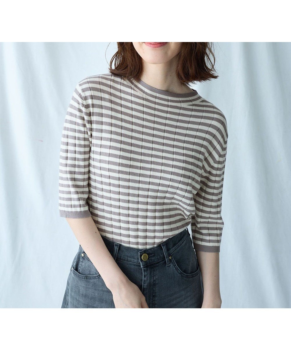 【エニィファム/any FAM】の【洗濯機可】リブボーダーニット インテリア・キッズ・メンズ・レディースファッション・服の通販 founy(ファニー) 　ファッション　Fashion　レディースファッション　WOMEN　トップス・カットソー　Tops/Tshirt　ニット　Knit Tops　おすすめ　Recommend　インナー　Inner　シンプル　Simple　セーター　Sweater　再入荷　Restock/Back In Stock/Re Arrival　秋　Autumn/Fall　A/W・秋冬　Aw・Autumn/Winter・Fw・Fall-Winter　グレー×オフ|ID: prp329100004525303 ipo3291000000032006869