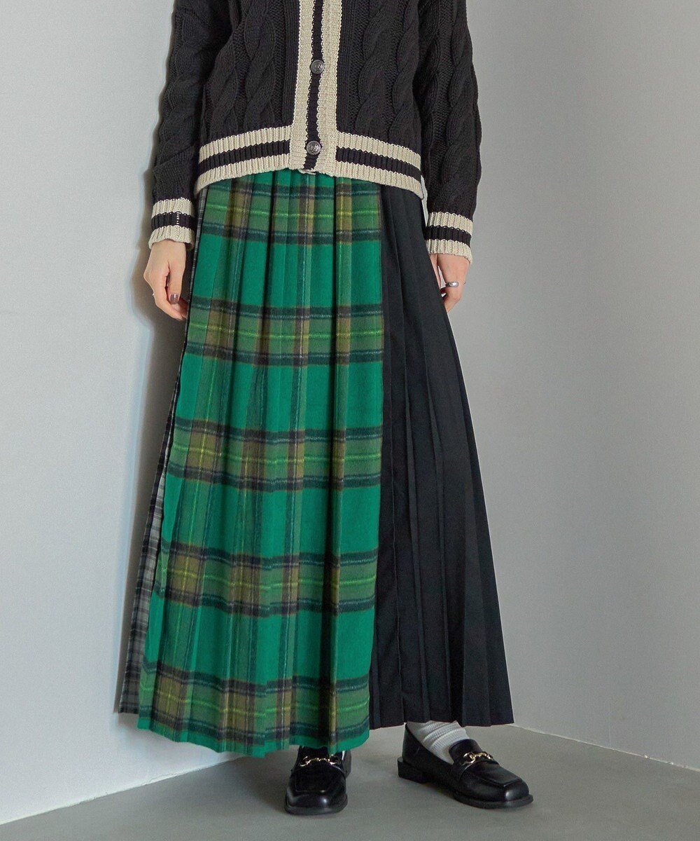 【アメリカンホリック/AMERICAN HOLIC】のシャギーチェックプリーツスカート インテリア・キッズ・メンズ・レディースファッション・服の通販 founy(ファニー) 　ファッション　Fashion　レディースファッション　Ladies' Fashion Online　スカート　Skirt　プリーツスカート　Pleated Skirts　おすすめ　Recommend　シンプル　Simple　チェック　Check　プリーツ　Pleats　ミックス　Mix　無地　Plain Color　A/W・秋冬　Aw・Autumn/Winter・Fw・Fall-Winter　Green|ID: prp329100004525414 ipo3291000000032498291