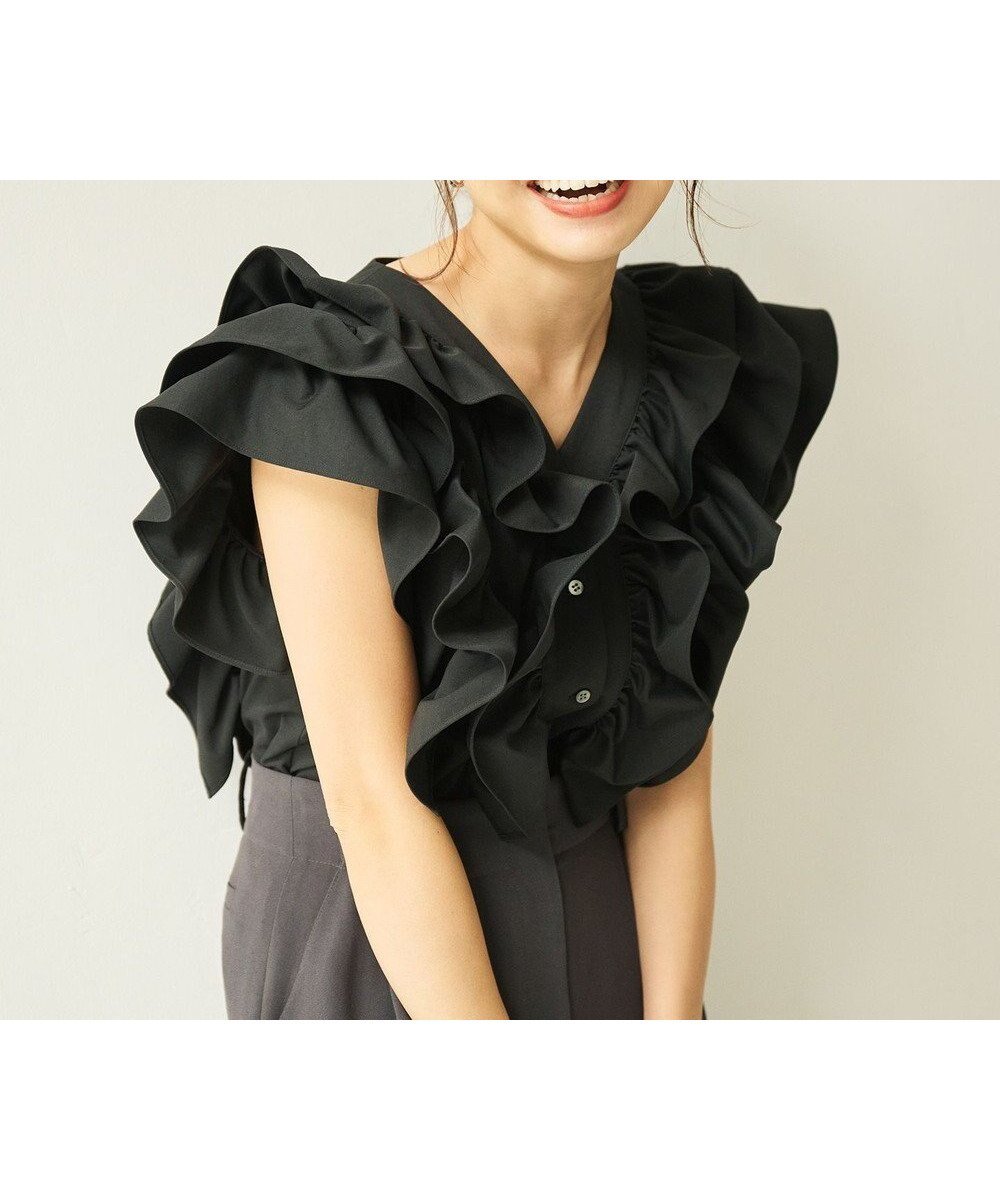 【ハッシュニュアンス/#Newans】のラッフルフリルブラウス インテリア・キッズ・メンズ・レディースファッション・服の通販 founy(ファニー) ファッション Fashion レディースファッション Fashion for Women トップス・カットソー Cut & Sew Tops シャツ・ブラウス・オフィスカジュアル Elegant Blouses & Button-Ups ノースリーブ Sleeveless, No-Sleeve フリル Frill, Ruffle エレガント 上品 Elegant 吸水 Absorbent, Quick-Dry 夏 Summer 春 Spring S/S・春夏 SS, Spring/Summer, Warm Season ブラック|ID: prp329100004525631 ipo3291000000034464283