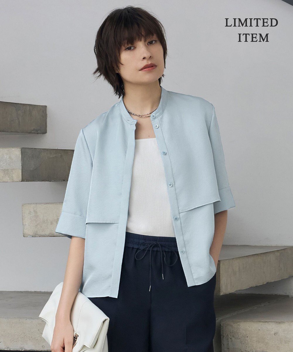 【アイシービー/iCB】の【WEB限定・接触冷感・速乾・洗える】シルキーツイル 半袖クロップドシャツ インテリア・キッズ・メンズ・レディースファッション・服の通販 founy(ファニー) 　ファッション　Fashion　レディースファッション　Fashion for Women　トップス・カットソー　Cut & Sew Tops　シャツ・ブラウス・オフィスカジュアル　Elegant Blouses & Button-Ups　春　Spring　洗える　Machine Washable　スリット　Slit, Slit Detail　ツイル　Twist, Twisted Detail　バランス　Balance, Style Balance　半袖　Short Sleeve, Half Sleeve　羽織　Haori, Light Jacket　ヨーク　Yoke, Yoke Design　S/S・春夏　SS, Spring/Summer, Warm Season　夏　Summer　エレガント 上品　Elegant　2025年　2025　2025春夏・S/S　Spring/Summer 2025 SS25　スカイブルー系|ID: prp329100004525720 ipo3291000000032161808
