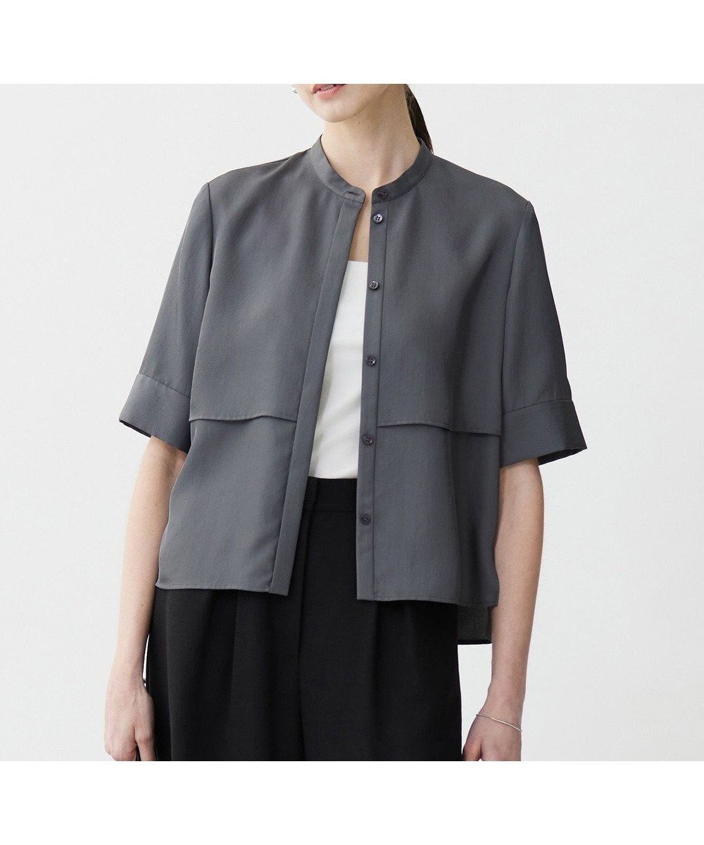 【アイシービー/iCB】の【WEB限定・接触冷感・速乾・洗える】シルキーツイル 半袖クロップドシャツ インテリア・キッズ・メンズ・レディースファッション・服の通販 founy(ファニー) 　ファッション　Fashion　レディースファッション　Fashion for Women　トップス・カットソー　Cut & Sew Tops　シャツ・ブラウス・オフィスカジュアル　Elegant Blouses & Button-Ups　春　Spring　洗える　Machine Washable　スリット　Slit, Slit Detail　ツイル　Twist, Twisted Detail　バランス　Balance, Style Balance　半袖　Short Sleeve, Half Sleeve　羽織　Haori, Light Jacket　ヨーク　Yoke, Yoke Design　S/S・春夏　SS, Spring/Summer, Warm Season　夏　Summer　エレガント 上品　Elegant　2025年　2025　2025春夏・S/S　Spring/Summer 2025 SS25　チャコール系|ID: prp329100004525720 ipo3291000000035909801