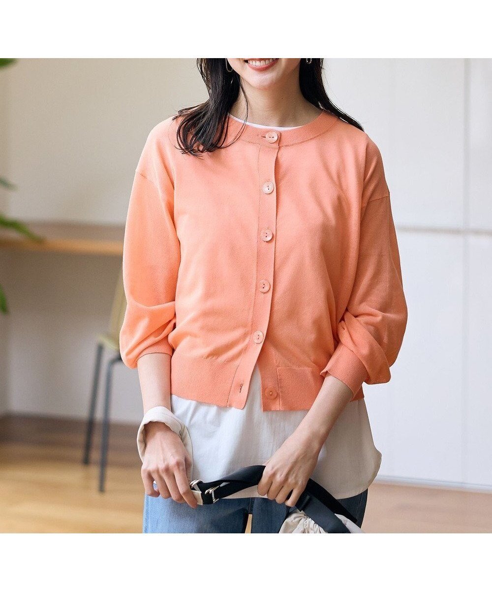 【エニー/ANY】のシアークルーネックカーディガン インテリア・キッズ・メンズ・レディースファッション・服の通販 founy(ファニー) 　ファッション　Fashion　レディースファッション　Fashion for Women　トップス・カットソー　Cut & Sew Tops　カーディガン・羽織り　Layered Style Cardigans　おすすめ　Recommended / Our Picks　カーディガン　Cardigan, Knitwear　シアー　Sheer, See-Through　シンプル　Simple, Minimal　トレンド　Trend, Trending Now　夏　Summer　春　Spring　S/S・春夏　SS, Spring/Summer, Warm Season　洗える　Machine Washable　羽織　Haori, Light Jacket　オレンジ|ID: prp329100004525766 ipo3291000000036153439