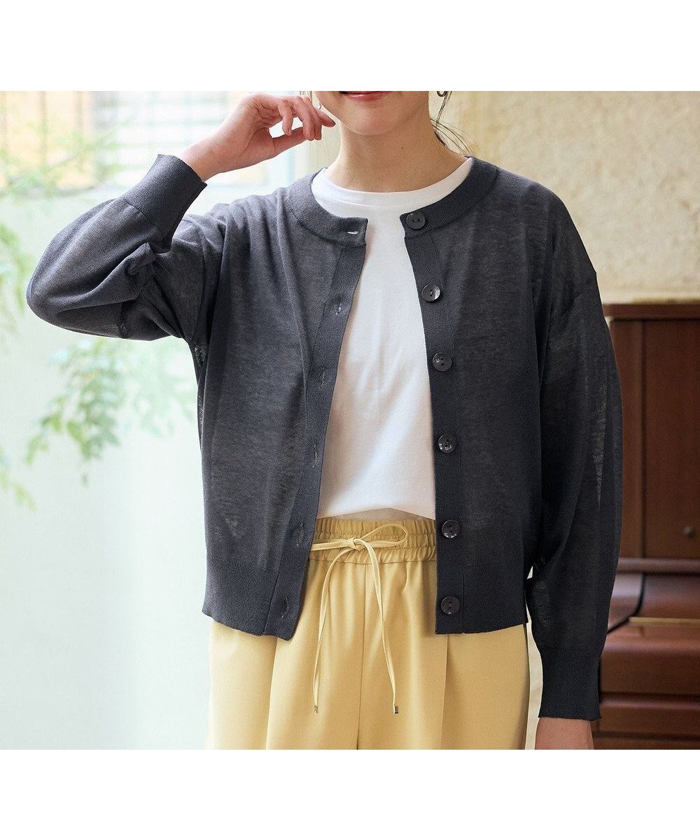 【エニー/ANY】のシアークルーネックカーディガン インテリア・キッズ・メンズ・レディースファッション・服の通販 founy(ファニー) 　ファッション　Fashion　レディースファッション　Fashion for Women　トップス・カットソー　Cut & Sew Tops　カーディガン・羽織り　Layered Style Cardigans　おすすめ　Recommended / Our Picks　カーディガン　Cardigan, Knitwear　シアー　Sheer, See-Through　シンプル　Simple, Minimal　トレンド　Trend, Trending Now　夏　Summer　春　Spring　S/S・春夏　SS, Spring/Summer, Warm Season　洗える　Machine Washable　羽織　Haori, Light Jacket　チャコール|ID: prp329100004525766 ipo3291000000036153443