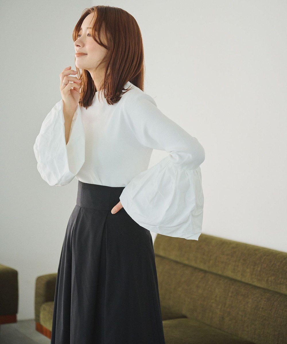 【ハッシュニュアンス/#Newans】の【洗える】コンビネーションベルスリーブニット インテリア・キッズ・メンズ・レディースファッション・服の通販 founy(ファニー) 　ファッション　Fashion　レディースファッション　Fashion for Women　トップス・カットソー　Cut & Sew Tops　ニット　Knit Tops & Sweaters　エレガント 上品　Elegant　シルク　Silk, 100% Silk　セーター　Sweater, Knitwear　フレア　Flare, Flared　洗える　Machine Washable　A/W・秋冬　Autumn/Winter　軽量　Lightweight, Ultra Light　ホワイト|ID: prp329100004525837 ipo3291000000034696192