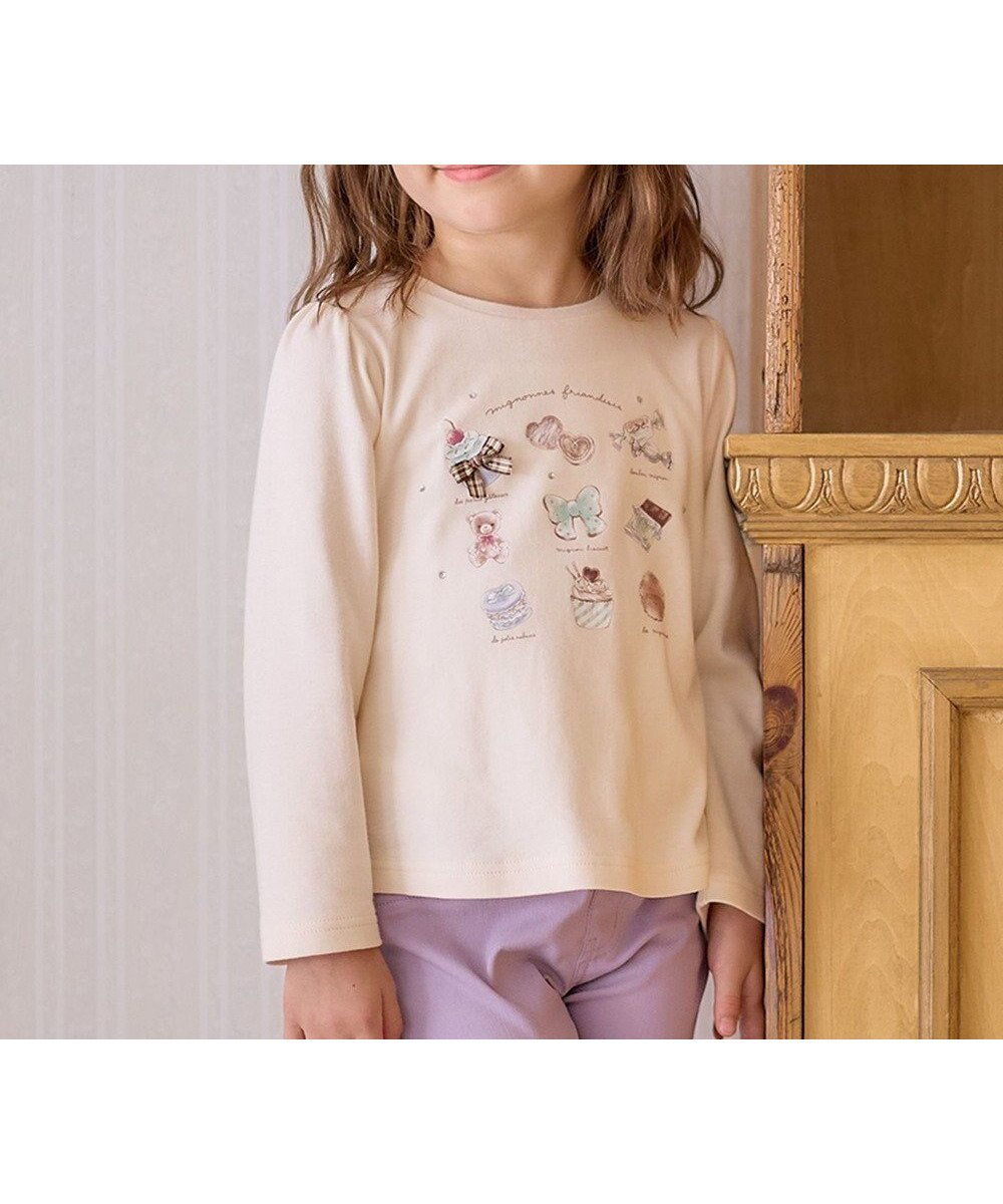 【エニファム/any FAM / KIDS】のスイーツプリント 長袖 Tシャツ インテリア・キッズ・メンズ・レディースファッション・服の通販 founy(ファニー) 　ファッション　Fashion　キッズファッション　KIDS　トップス・カットソー　Tops/Tees/Kids　おすすめ　Recommend　カットソー　Cut And Sew　カーディガン　Cardigan　キュロット　Culottes　シンプル　Simple　ストーン　Stone　プリント　Print　ポケット　Pocket　リボン　Ribbon　ロング　Long　A/W・秋冬　Aw・Autumn/Winter・Fw・Fall-Winter　長袖　Long Sleeve　エクリュ|ID: prp329100004526779 ipo3291000000032013790
