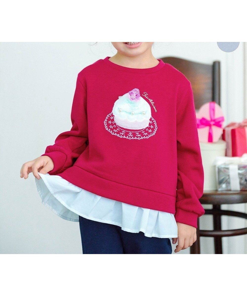 【エニファム/any FAM / KIDS】の裏シャギーレイヤード風トレーナー インテリア・キッズ・メンズ・レディースファッション・服の通販 founy(ファニー) 　ファッション　Fashion　キッズファッション　KIDS　トップス・カットソー　Tops/Tees/Kids　スウェット　Sweat　スパンコール　Sequins　トレーナー　Trainer　ドッキング　Docking　ネコ　Cat　パール　Pearl　ポケット　Pocket　モチーフ　Motif　リボン　Ribbon　A/W・秋冬　Aw・Autumn/Winter・Fw・Fall-Winter　レッド(ケーキ)|ID: prp329100004526785 ipo3291000000032086662