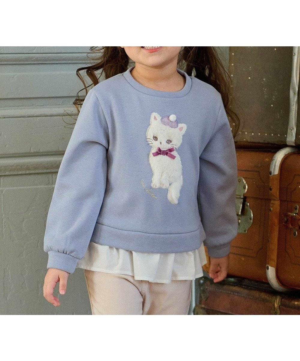 【エニファム/any FAM / KIDS】の裏シャギーレイヤード風トレーナー インテリア・キッズ・メンズ・レディースファッション・服の通販 founy(ファニー) 　ファッション　Fashion　キッズファッション　KIDS　トップス・カットソー　Tops/Tees/Kids　スウェット　Sweat　スパンコール　Sequins　トレーナー　Trainer　ドッキング　Docking　ネコ　Cat　パール　Pearl　ポケット　Pocket　モチーフ　Motif　リボン　Ribbon　A/W・秋冬　Aw・Autumn/Winter・Fw・Fall-Winter　サックスブルー(ネコ)|ID: prp329100004526785 ipo3291000000032086664