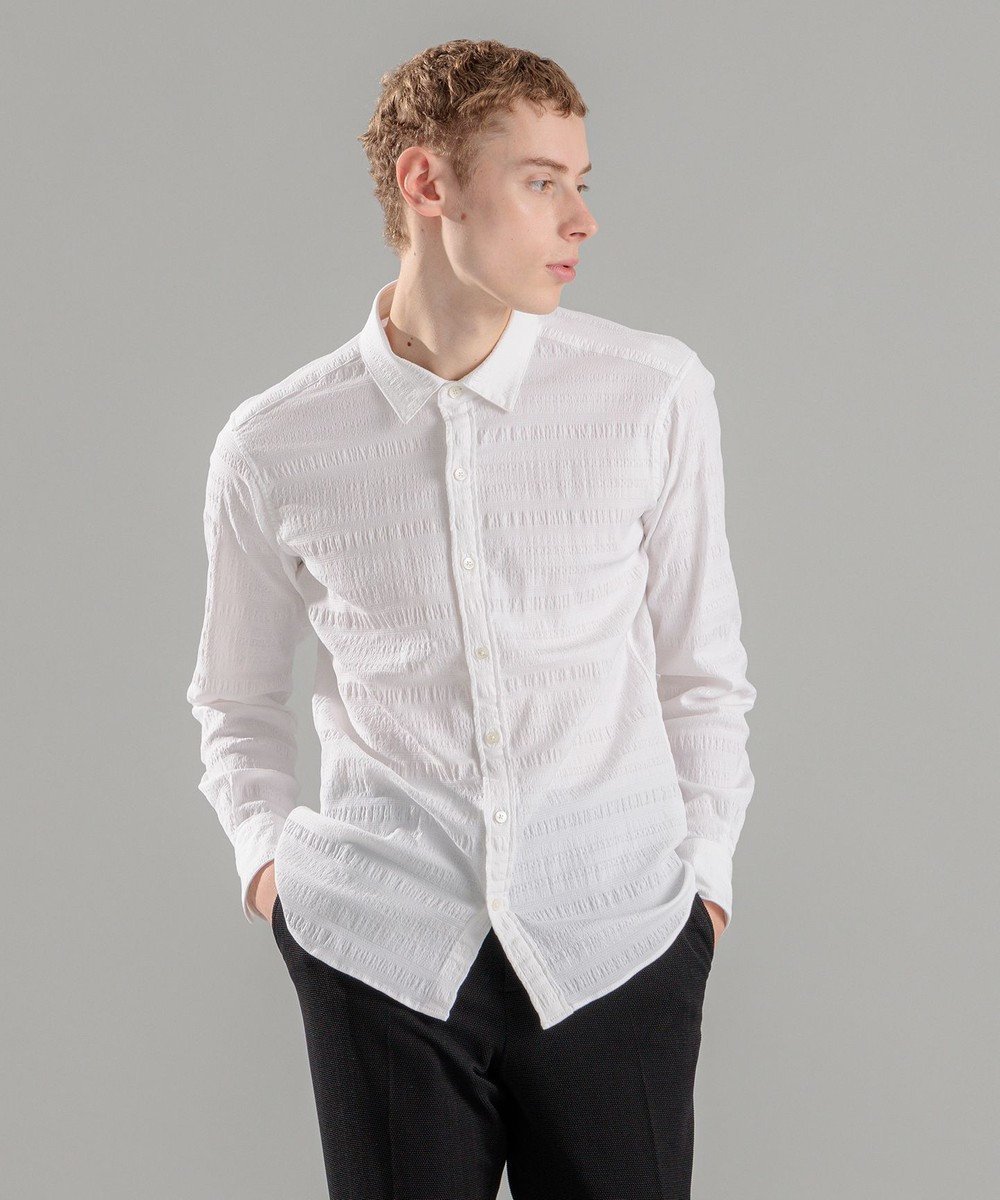 【ジョゼフ オム/JOSEPH HOMME / MEN】のレボソジャガードストレッチ レギュラーカラーシャツ インテリア・キッズ・メンズ・レディースファッション・服の通販 founy(ファニー) 　ファッション　Fashion　メンズファッション　Fashion for Men　トップス・カットソー　Cut & Sew Tops　メンズシャツ　Shirts　インナー　Innerwear　サッカー　Seersucker, Summer Fabric　サテン　Satin, Glossy Fabric　シェイプ　Shape, Slim Fit　ショール　Shawl, Wrap　シンプル　Simple, Minimal　ストレッチ　Stretch, Stretchy Fabric　ストール　Stole, Wrap　ポケット　Pocket, Pocket Detail　夏　Summer　定番　Standard, Basic Item　春　Spring　S/S・春夏　SS, Spring/Summer, Warm Season　羽織　Haori, Light Jacket　長袖　Long Sleeve, Full Sleeve　ホワイト系|ID: prp329100004526827 ipo3291000000034079481