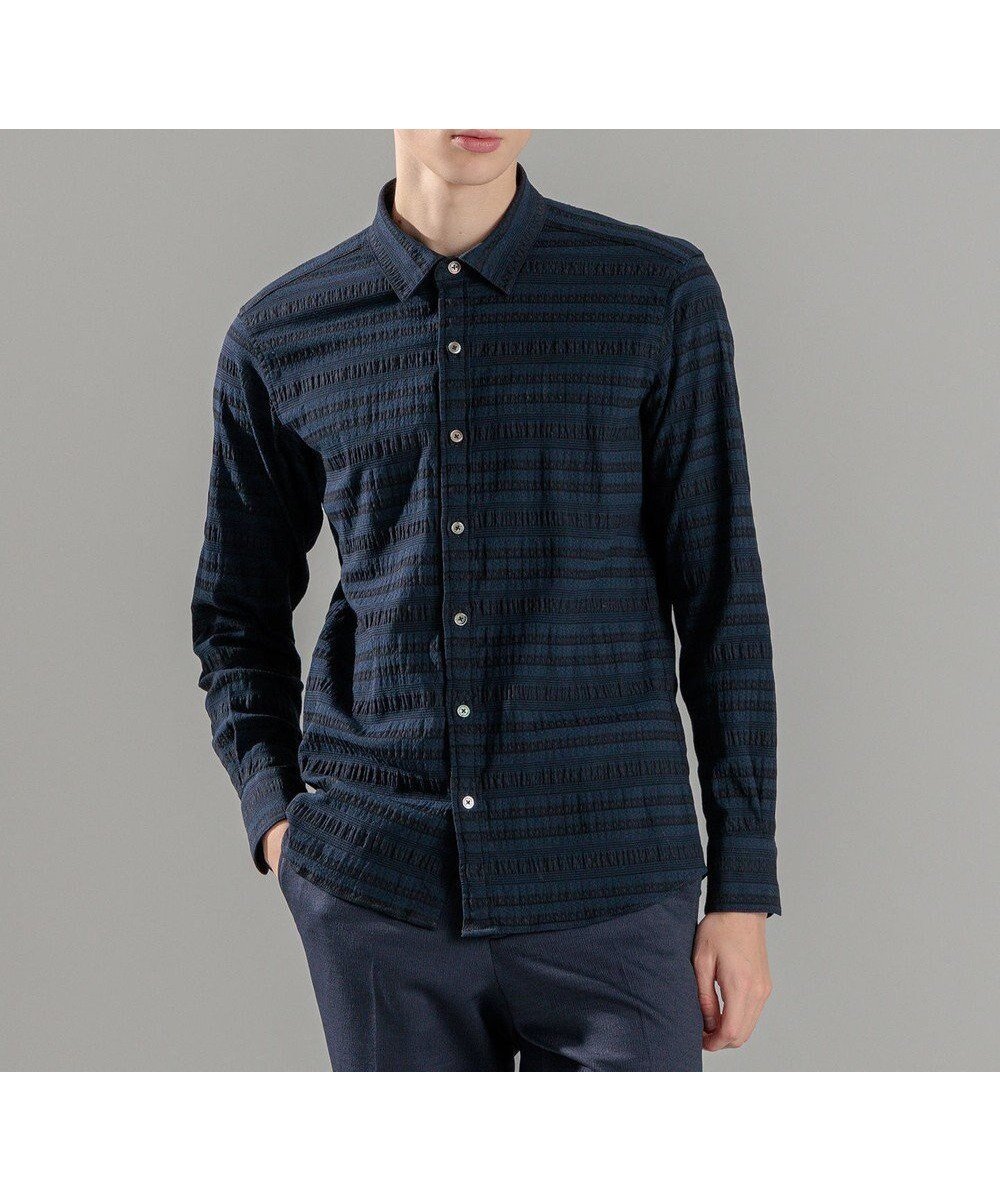 【ジョゼフ オム/JOSEPH HOMME / MEN】のレボソジャガードストレッチ レギュラーカラーシャツ インテリア・キッズ・メンズ・レディースファッション・服の通販 founy(ファニー) 　ファッション　Fashion　メンズファッション　Fashion for Men　トップス・カットソー　Cut & Sew Tops　メンズシャツ　Shirts　インナー　Innerwear　サッカー　Seersucker, Summer Fabric　サテン　Satin, Glossy Fabric　シェイプ　Shape, Slim Fit　ショール　Shawl, Wrap　シンプル　Simple, Minimal　ストレッチ　Stretch, Stretchy Fabric　ストール　Stole, Wrap　ポケット　Pocket, Pocket Detail　夏　Summer　定番　Standard, Basic Item　春　Spring　S/S・春夏　SS, Spring/Summer, Warm Season　羽織　Haori, Light Jacket　長袖　Long Sleeve, Full Sleeve　ネイビー系|ID: prp329100004526827 ipo3291000000034322164