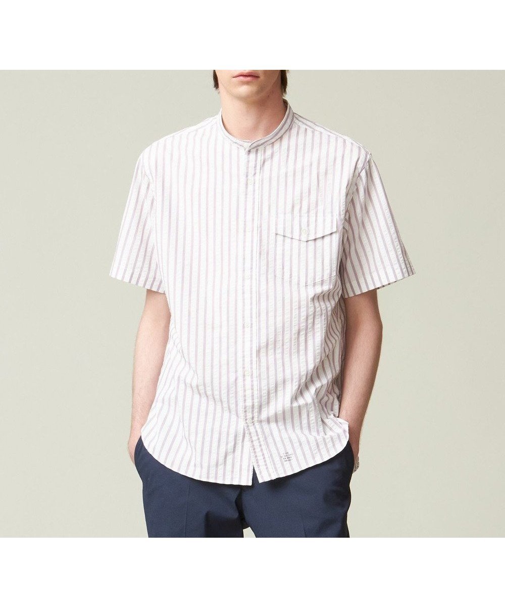 【ジェイ プレス/J.PRESS / MEN】の【クールマックス】サッカー マルチストライプ バンドカラーシャツ インテリア・キッズ・メンズ・レディースファッション・服の通販 founy(ファニー) 　ファッション　Fashion　メンズファッション　MEN　トップス・カットソー　Tops/Tshirt/Men　シャツ　Shirts　インナー　Inner　春　Spring　吸水　Water Absorption　サッカー　Soccer　シンプル　Simple　ストライプ　Stripe　ドレス　Dress　定番　Standard　バランス　Balance　プリント　Print　ベーシック　Basic　羽織　Haori　メンズ　Mens　モダン　Modern　S/S・春夏　Ss・Spring/Summer　夏　Summer　パープル系1|ID: prp329100004526836 ipo3291000000032014000