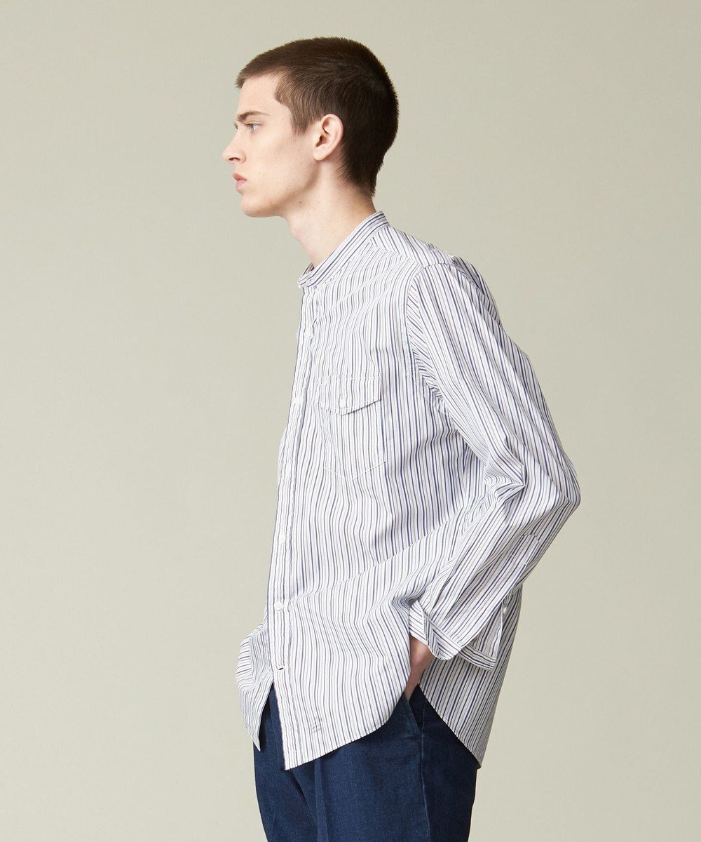 【ジェイ プレス/J.PRESS / MEN】のポプリンマルチストライプ バンドカラーシャツ インテリア・キッズ・メンズ・レディースファッション・服の通販 founy(ファニー) 　ファッション　Fashion　メンズファッション　MEN　トップス・カットソー　Tops/Tshirt/Men　シャツ　Shirts　インナー　Inner　ストライプ　Stripe　ドレス　Dress　バランス　Balance　フラップ　Flap　ブルゾン　Blouson　ベーシック　Basic　ポケット　Pocket　A/W・秋冬　Aw・Autumn/Winter・Fw・Fall-Winter　S/S・春夏　Ss・Spring/Summer　おすすめ　Recommend　夏　Summer　エレガント 上品　Elegant　ネイビー系1|ID: prp329100004526837 ipo3291000000032014004