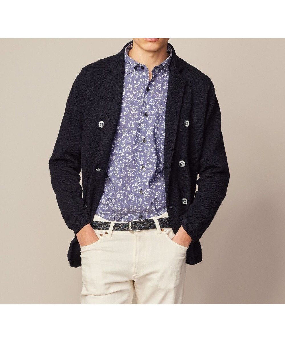 【ジョセフ アブード/JOSEPH ABBOUD / MEN】の【イタリア糸使用】コットンスラブ ニット ジャケット インテリア・キッズ・メンズ・レディースファッション・服の通販 founy(ファニー) 　ファッション　Fashion　メンズファッション　Fashion for Men　トップス・カットソー　Cut & Sew Tops　ニット・セーター / 定番トップス　Knit Tops & Sweaters　カーディガン / 羽織り　Cardigans　イタリア　Italy　カーディガン　Cardigan, Knitwear　ジャケット　Jacket, Outerwear　ダブル　Double, Double-Breasted　ボーダー　Border, Stripe　夏　Summer　春　Spring　S/S・春夏　SS, Spring/Summer, Warm Season　無地　Plain, Solid Color　ネイビー系|ID: prp329100004526843 ipo3291000000034199261