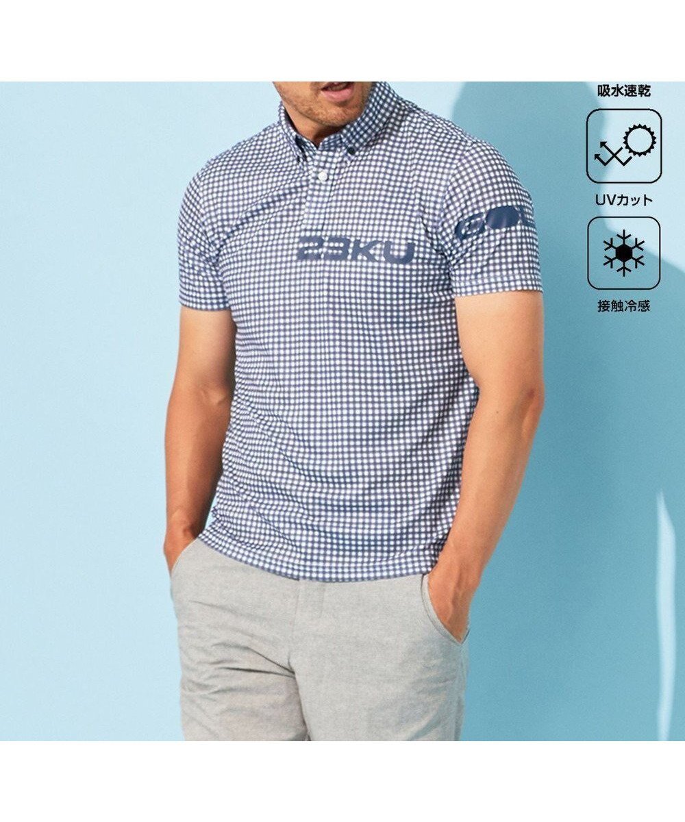 【23区 ゴルフ/23区GOLF / MEN】の【MEN】【接触冷感・UVケア・吸水速乾】ギンガムチェック柄 ポロシャツ インテリア・キッズ・メンズ・レディースファッション・服の通販 founy(ファニー) 　ファッション　Fashion　メンズファッション　MEN　トップス・カットソー　Tops/Tshirt/Men　シャツ　Shirts　ポロシャツ　Polo Shirts　春　Spring　ギンガム　Gingham　クール　Cool　吸水　Water Absorption　シルバー　Silver　チェック　Check　ボトム　Bottom　ポロシャツ　Polo Shirt　モチーフ　Motif　ラウンド　Round　リゾート　Resort　S/S・春夏　Ss・Spring/Summer　夏　Summer　旅行　Travel　ゴルフ　Golf　ネイビー系3|ID: prp329100004526852 ipo3291000000032014059
