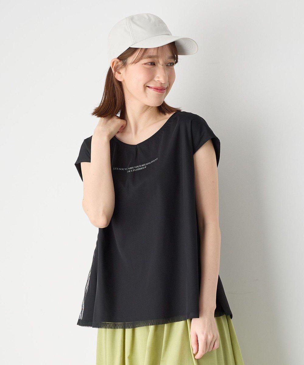 【エニー/ANY】のチュールデザインフレンチスリーブTシャツ インテリア・キッズ・メンズ・レディースファッション・服の通販 founy(ファニー) 　ファッション　Fashion　レディースファッション　Fashion for Women　トップス・カットソー　Cut & Sew Tops　シャツ・ブラウス・オフィスカジュアル　Elegant Blouses & Button-Ups　ロングTシャツ・Tシャツ　Longline T-Shirts & Tees　カットソー・ベーシックTシャツ　Cut-and-Sewn Tops / Stretch Tees & Basics　カットソー　Cut and Sewn Top　ストレッチ　Stretch, Stretchy Fabric　スリーブ　Sleeve, Long Sleeve / Short Sleeve　チュール　Tulip, Tulip Motif　フレンチ　French, French Style　プリント　Print, Printed Pattern　夏　Summer　春　Spring　S/S・春夏　SS, Spring/Summer, Warm Season　ブラック|ID: prp329100004526872 ipo3291000000035175245