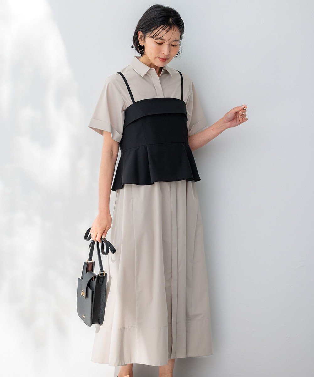 【23区/NIJYUSANKU】の【CLASSY.コラボ】ビスチェコンビ シャツワンピース インテリア・キッズ・メンズ・レディースファッション・服の通販 founy(ファニー) 　雑誌掲載アイテム　Magazine Items　ファッション雑誌　Fashion Magazines　クラッシィ　CLASSY.　ファッション　Fashion　レディースファッション　WOMEN　ワンピース　Dress　シャツワンピース　Shirt Dresses　春　Spring　カットソー　Cut And Sew　コラボ　Collaboration　コンパクト　Compact　雑誌　Magazine　トレンド　Trend　ビスチェ　Bustier　フィット　Fit　ブロード　Broad　半袖　Short Sleeve　6月号　June Issue　ロング　Long　ワーク　Work　S/S・春夏　Ss・Spring/Summer　再入荷　Restock/Back In Stock/Re Arrival　夏　Summer　2024年　2024　2024春夏・S/S　Ss,Spring/Summer,2024　【WEB限定】ベージュ×ブラック|ID: prp329100004526883 ipo3291000000032014244