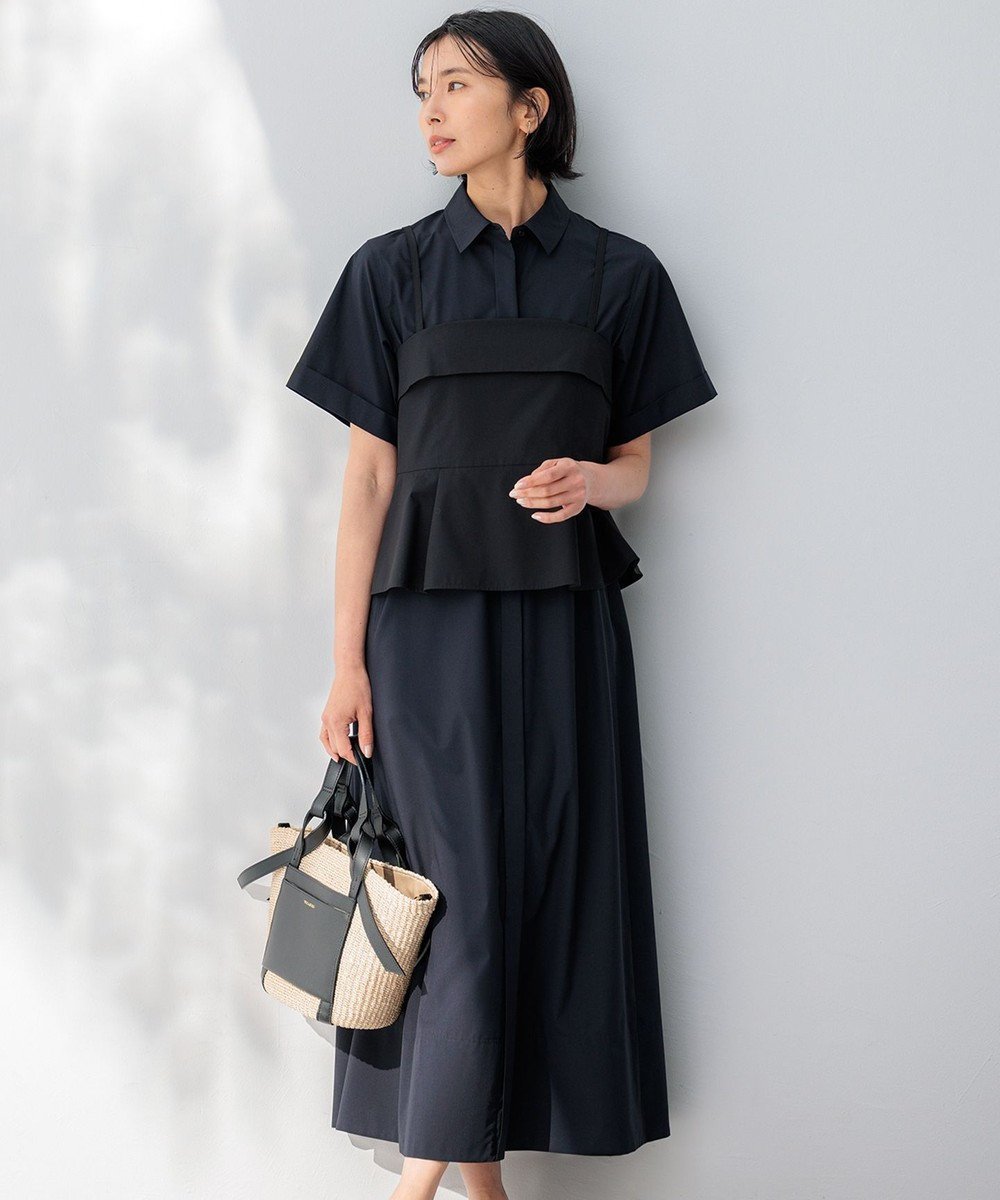 【23区/NIJYUSANKU】の【CLASSY.コラボ】ビスチェコンビ シャツワンピース インテリア・キッズ・メンズ・レディースファッション・服の通販 founy(ファニー) 　雑誌掲載アイテム　Magazine Items　ファッション雑誌　Fashion Magazines　クラッシィ　CLASSY.　ファッション　Fashion　レディースファッション　WOMEN　ワンピース　Dress　シャツワンピース　Shirt Dresses　春　Spring　カットソー　Cut And Sew　コラボ　Collaboration　コンパクト　Compact　雑誌　Magazine　トレンド　Trend　ビスチェ　Bustier　フィット　Fit　ブロード　Broad　半袖　Short Sleeve　6月号　June Issue　ロング　Long　ワーク　Work　S/S・春夏　Ss・Spring/Summer　再入荷　Restock/Back In Stock/Re Arrival　夏　Summer　2024年　2024　2024春夏・S/S　Ss,Spring/Summer,2024　ネイビー×ブラック|ID: prp329100004526883 ipo3291000000032014246