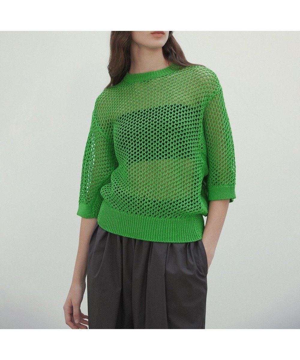 【ベイジ,/BEIGE,】の【洗える】ALOE / コットンメッシュ半袖クルーネックニット インテリア・キッズ・メンズ・レディースファッション・服の通販 founy(ファニー) 　ファッション　Fashion　レディースファッション　Fashion for Women　トップス・カットソー　Cut & Sew Tops　ニット　Knit Tops & Sweaters　インナー　Innerwear　キャミソール　Camisole, Spaghetti Strap Top　セーター　Sweater, Knitwear　フィット　Fit, Slim Fit　ボトム　Bottoms, Lower Wear　メッシュ　Mesh, Net Fabric　リラックス　Relax, Relaxed Fit　エレガント 上品　Elegant　半袖　Short Sleeve, Half Sleeve　夏　Summer　春　Spring　S/S・春夏　SS, Spring/Summer, Warm Season　洗える　Machine Washable　Green|ID: prp329100004526924 ipo3291000000033570417