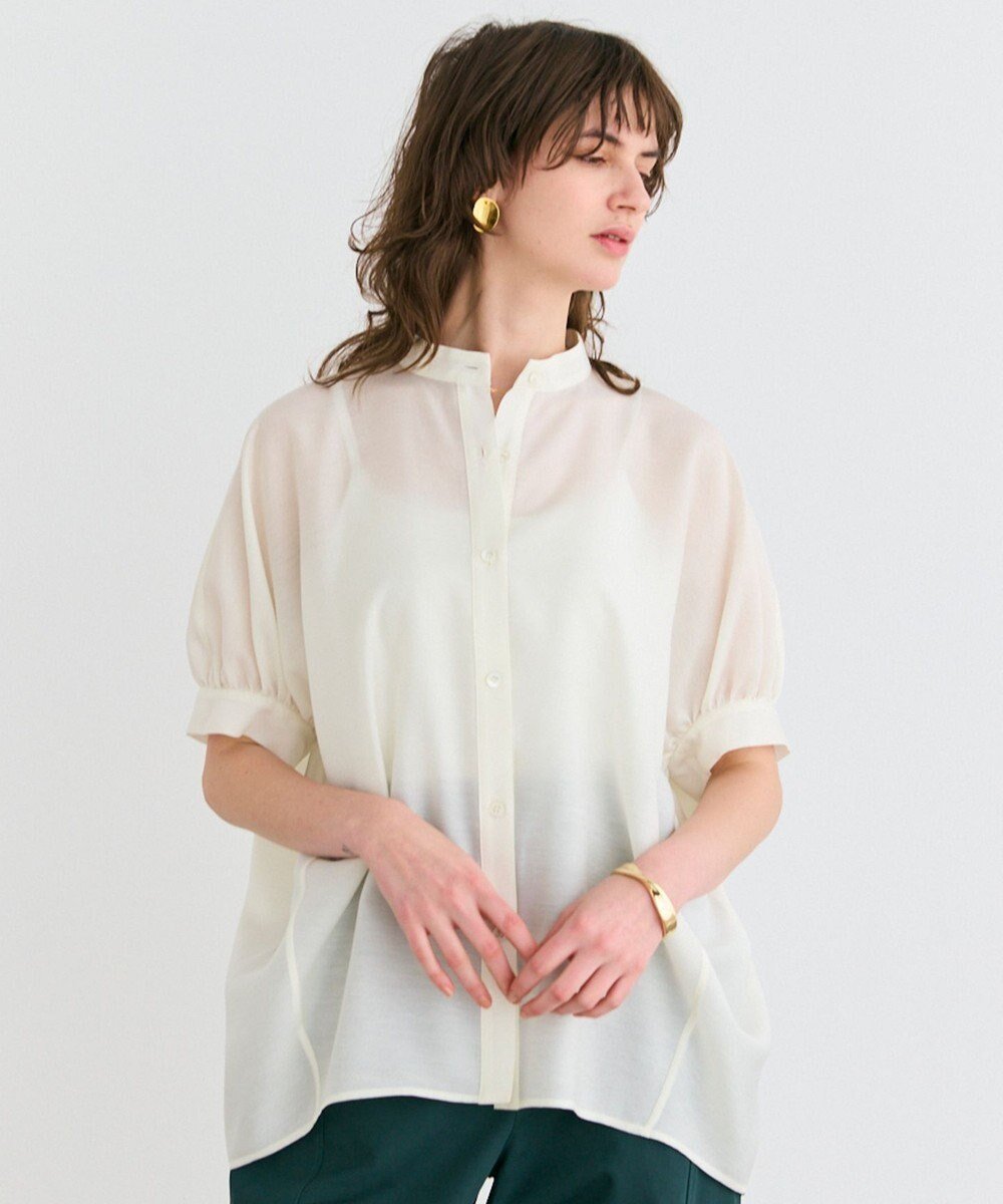 【ベイジ,/BEIGE,】の【洗える】AMARYLLIS / シアーパフオーバーサイズブラウス インテリア・キッズ・メンズ・レディースファッション・服の通販 founy(ファニー) 　ファッション　Fashion　レディースファッション　Ladies' Fashion Online　トップス・カットソー　Tops/Tshirt　シャツ/ブラウス　Shirts/Blouses　オーガンジー　Organdy　春　Spring　洗える　Washable　シアー　Sheer　シンプル　Simple　スタンド　Stand　フォルム　Form　ボトム　Bottom　羽織　Haori　S/S・春夏　Ss・Spring/Summer　夏　Summer　エレガント 上品　Elegant　Ecru|ID: prp329100004526925 ipo3291000000032662813