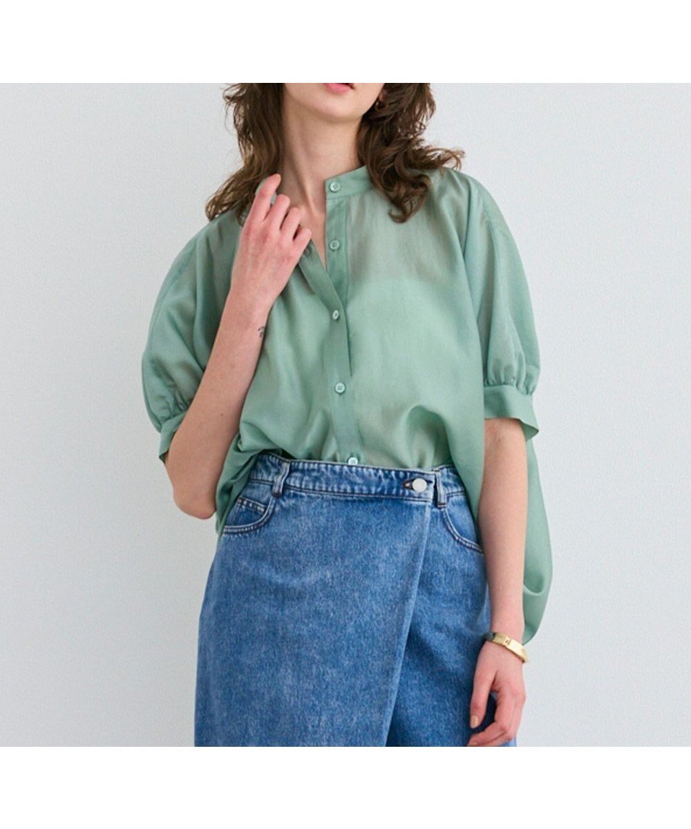 【ベイジ,/BEIGE,】の【洗える】AMARYLLIS / シアーパフオーバーサイズブラウス インテリア・キッズ・メンズ・レディースファッション・服の通販 founy(ファニー) ファッション Fashion レディースファッション Fashion for Women トップス・カットソー Cut & Sew Tops シャツ・ブラウス・オフィスカジュアル Elegant Blouses & Button-Ups オーガンジー Organza Fabric 春 Spring 洗える Machine Washable シアー Sheer, See-Through シンプル Simple, Minimal スタンド Stand Collar, Upright Stand フォルム Silhouette, Form ボトム Bottoms, Lower Wear 羽織 Haori, Light Jacket S/S・春夏 SS, Spring/Summer, Warm Season 夏 Summer エレガント 上品 Elegant Green|ID: prp329100004526925 ipo3291000000034177561