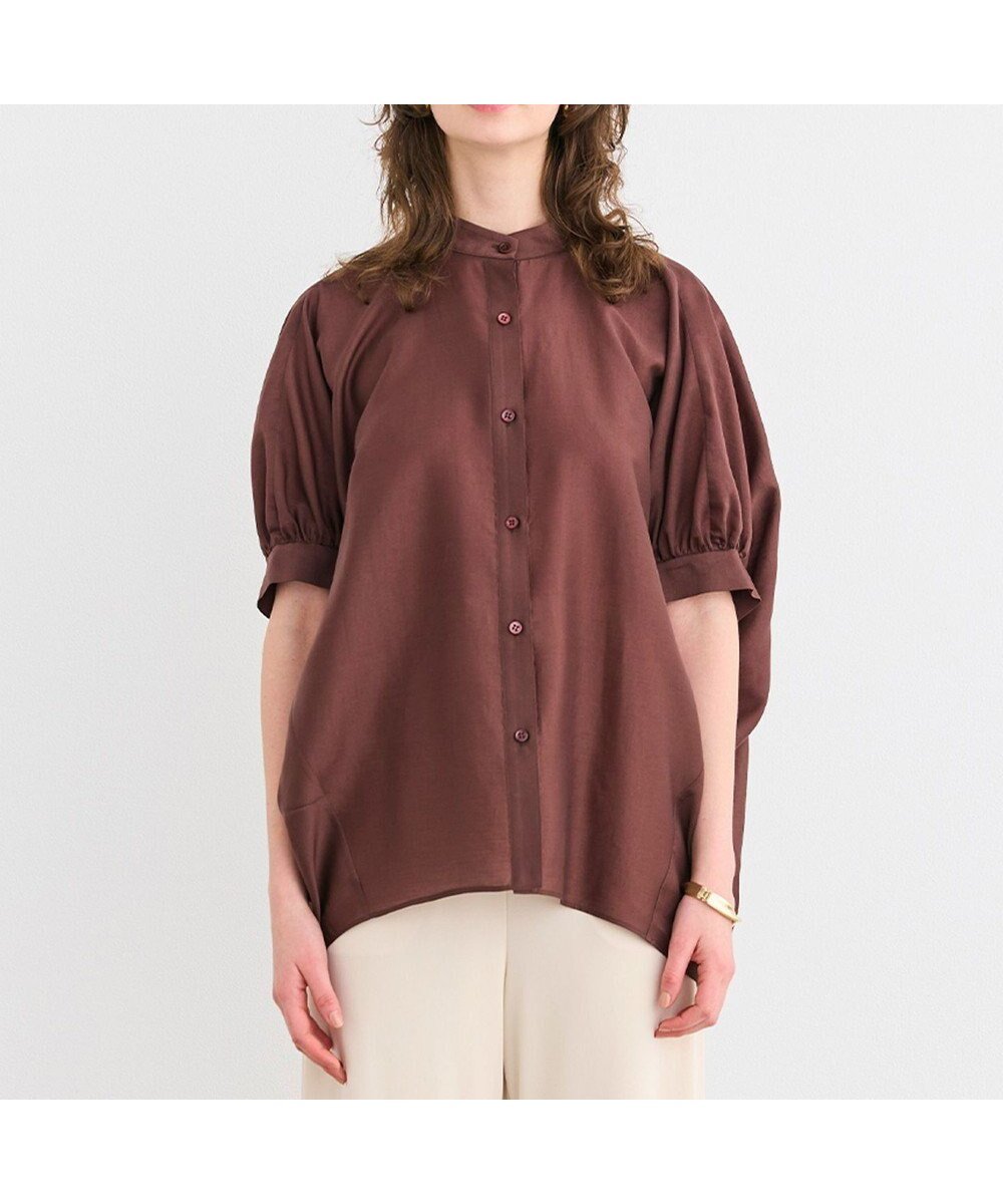 【ベイジ,/BEIGE,】の【洗える】AMARYLLIS / シアーパフオーバーサイズブラウス インテリア・キッズ・メンズ・レディースファッション・服の通販 founy(ファニー) ファッション Fashion レディースファッション Fashion for Women トップス・カットソー Cut & Sew Tops シャツ・ブラウス・オフィスカジュアル Elegant Blouses & Button-Ups オーガンジー Organza Fabric 春 Spring 洗える Machine Washable シアー Sheer, See-Through シンプル Simple, Minimal スタンド Stand Collar, Upright Stand フォルム Silhouette, Form ボトム Bottoms, Lower Wear 羽織 Haori, Light Jacket S/S・春夏 SS, Spring/Summer, Warm Season 夏 Summer エレガント 上品 Elegant Brown|ID: prp329100004526925 ipo3291000000034177562