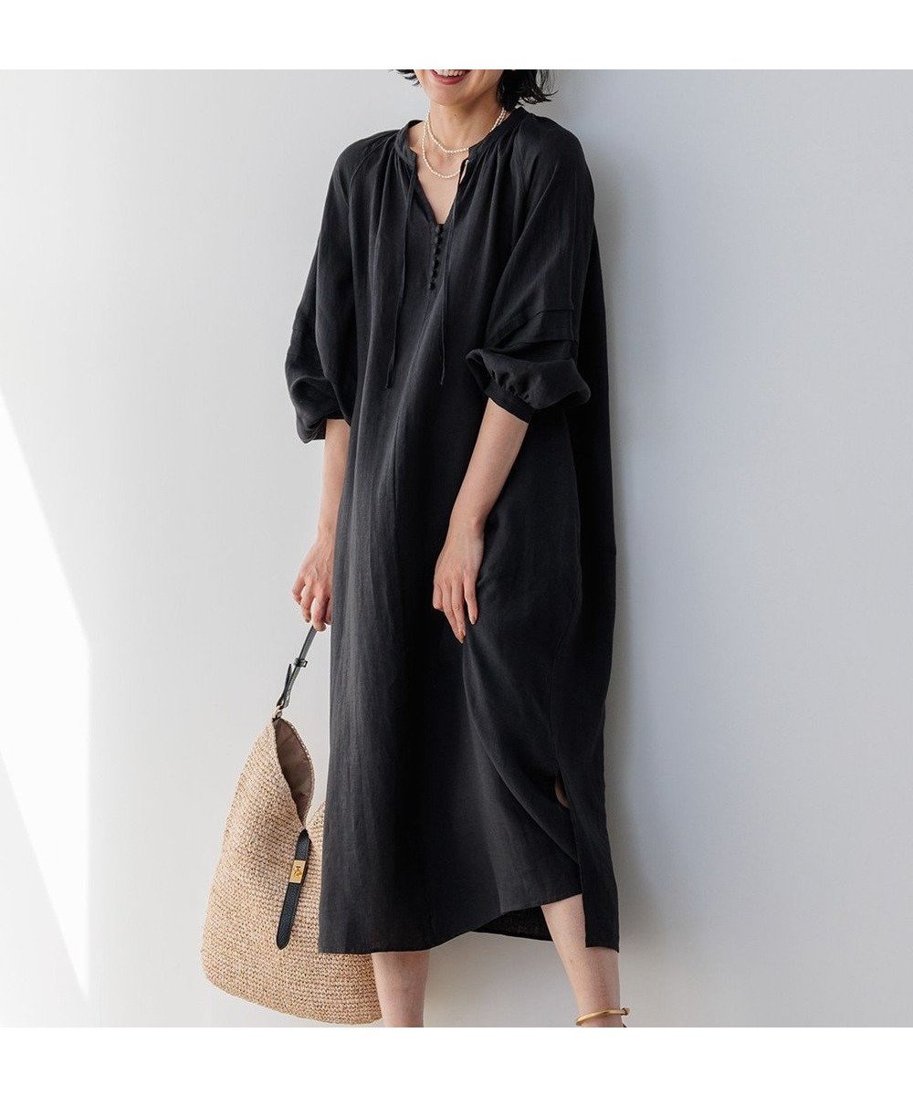 【23区/NIJYUSANKU】の【洗える】LIBECO カフタン ワンピース インテリア・キッズ・メンズ・レディースファッション・服の通販 founy(ファニー) 　ファッション　Fashion　レディースファッション　WOMEN　ワンピース　Dress　春　Spring　洗える　Washable　ストライプ　Stripe　スリット　Slit　デニム　Denim　人気　Popularity　フレア　Flare　フロント　Front　ベーシック　Basic　リネン　Linen　リラックス　Relax　ロング　Long　S/S・春夏　Ss・Spring/Summer　夏　Summer　2024年　2024　2024春夏・S/S　Ss,Spring/Summer,2024　旅行　Travel　ブラック系|ID: prp329100004526940 ipo3291000000032014489