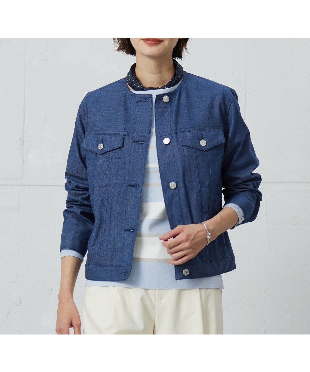 【ジェイ プレス/J.PRESS】の【洗える】セルロースシャンブレー ノーカラー デニム ジャケット インテリア・キッズ・メンズ・レディースファッション・服の通販 founy(ファニー) 　ファッション　Fashion　レディースファッション　WOMEN　アウター　Coat Outerwear　ジャケット　Jackets　デニムジャケット　Denim Jackets　インディゴ　Indigo　シャンブレー　Chambray　ジャケット　Jacket　デニム　Denim　ドット　Dot　バランス　Balance　夏　Summer　春　Spring　S/S・春夏　Ss・Spring/Summer　洗える　Washable　ブルー系|ID: prp329100004526945 ipo3291000000032014519