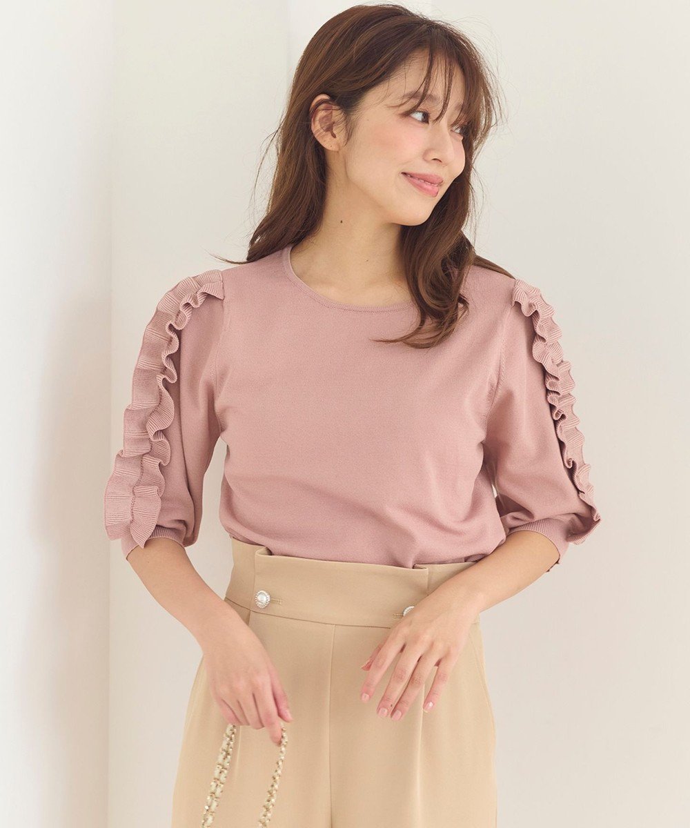 【フェルゥ/Feroux】の【洗える】フリルスリーブニット インテリア・キッズ・メンズ・レディースファッション・服の通販 founy(ファニー) 　ファッション　Fashion　レディースファッション　WOMEN　トップス・カットソー　Tops/Tshirt　ニット　Knit Tops　シンプル　Simple　セーター　Sweater　バランス　Balance　プリーツ　Pleats　洗える　Washable　A/W・秋冬　Aw・Autumn/Winter・Fw・Fall-Winter　ピンク系|ID: prp329100004526993 ipo3291000000032014726