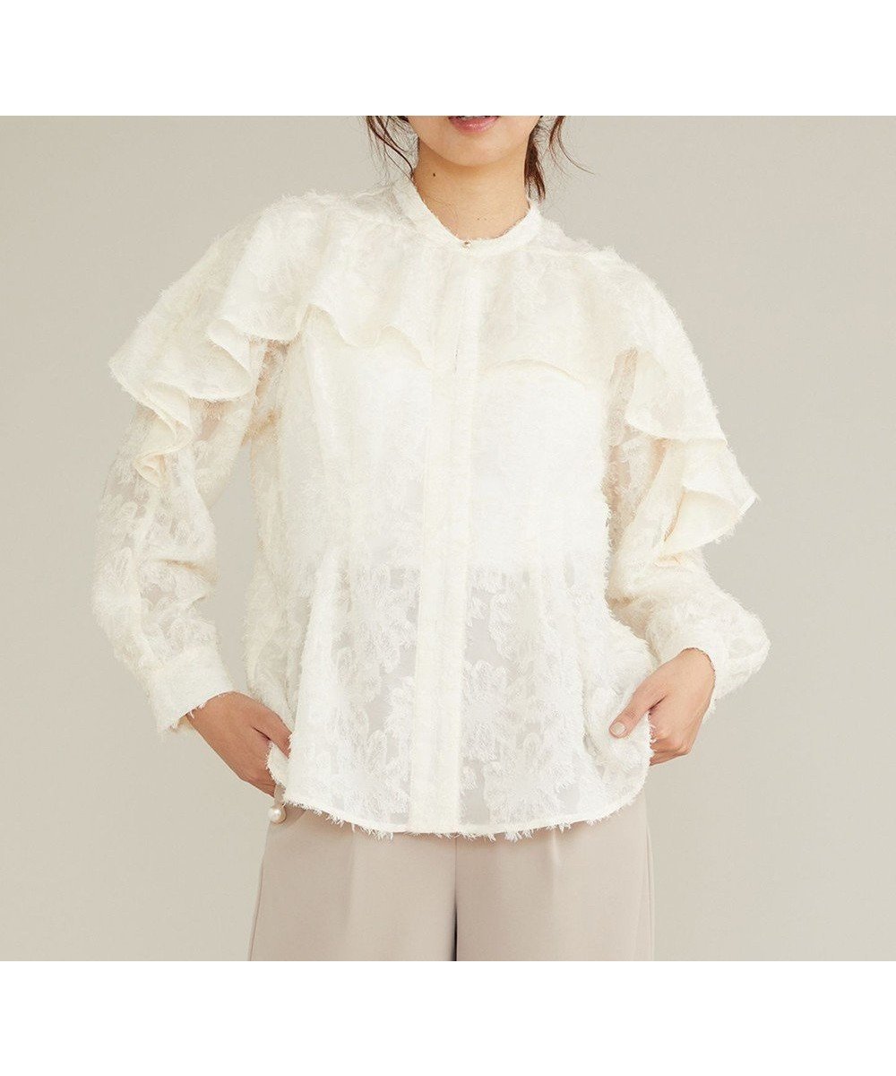 【フェルゥ/Feroux】の【洗える】ジャカードフリルブラウス 人気、トレンドファッション・服の通販 founy(ファニー) 　ファッション　Fashion　レディースファッション　WOMEN　トップス・カットソー　Tops/Tshirt　シャツ/ブラウス　Shirts/Blouses　おすすめ　Recommend　ジャカード　Jacquard　スラックス　Slacks　デニム　Denim　フリル　Frills　ボトム　Bottom　洗える　Washable　A/W・秋冬　Aw・Autumn/Winter・Fw・Fall-Winter　 other-1|ID: prp329100004527029 ipo3291000000032014867