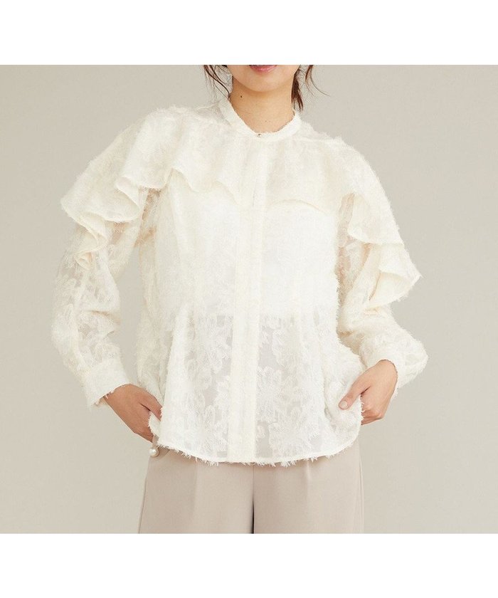 【フェルゥ/Feroux】の【洗える】ジャカードフリルブラウス インテリア・キッズ・メンズ・レディースファッション・服の通販 founy(ファニー) https://founy.com/ ファッション Fashion レディースファッション Fashion for Women トップス・カットソー Cut & Sew Tops シャツ・ブラウス・オフィスカジュアル Elegant Blouses & Button-Ups おすすめ Recommended / Our Picks ジャカード／ジャガード Jacquard, Woven Pattern スラックス Slacks, Dress Pants デニム Denim, Jeans Material フリル Frill, Ruffle ボトム Bottoms, Lower Wear 洗える Machine Washable A/W・秋冬 Autumn/Winter |ID: prp329100004527029 ipo3291000000034192030