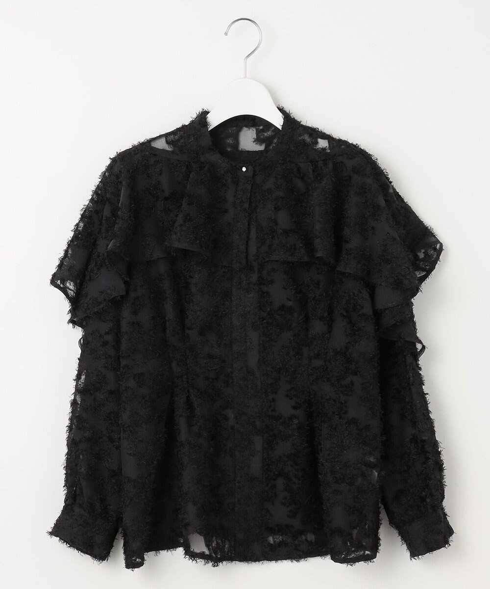 【フェルゥ/Feroux】の【洗える】ジャカードフリルブラウス インテリア・キッズ・メンズ・レディースファッション・服の通販 founy(ファニー) ファッション Fashion レディースファッション Fashion for Women トップス・カットソー Cut & Sew Tops シャツ・ブラウス・オフィスカジュアル Elegant Blouses & Button-Ups おすすめ Recommended / Our Picks ジャカード/ジャガード Jacquard, Woven Pattern スラックス Slacks, Dress Pants デニム Denim, Jeans Material フリル Frill, Ruffle ボトム Bottoms, Lower Wear 洗える Machine Washable A/W・秋冬 Autumn/Winter ブラック系|ID: prp329100004527029 ipo3291000000034192034