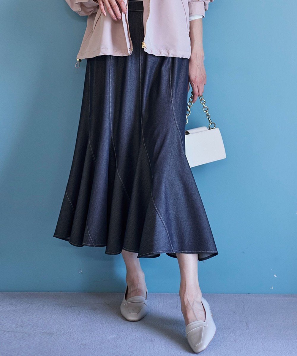 【エニィ スィス/any SiS】の【洗える】デニムライクエスカルゴ スカート 人気、トレンドファッション・服の通販 founy(ファニー) 　ファッション　Fashion　レディースファッション　WOMEN　スカート　Skirt　おすすめ　Recommend　インナー　Inner　ウォッシャブル　Washable　シャンブレー　Chambray　ストレッチ　Stretch　パターン　Pattern　フェミニン　Feminine　エレガント 上品　Elegant　夏　Summer　NEW・新作・新着・新入荷　New Arrivals　春　Spring　S/S・春夏　Ss・Spring/Summer　洗える　Washable　 other-1|ID: prp329100004527272 ipo3291000000032015835