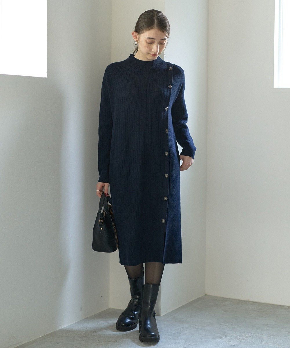 【イェッカ ヴェッカ/YECCA VECCA】の釦デザインハイネックニットワンピース インテリア・キッズ・メンズ・レディースファッション・服の通販 founy(ファニー) 　ファッション　Fashion　レディースファッション　WOMEN　ワンピース　Dress　ニットワンピース　Knit Dresses　おすすめ　Recommend　ハイネック　High Neck　フォルム　Form　ポケット　Pocket　ワイドリブ　Wide Rib　A/W・秋冬　Aw・Autumn/Winter・Fw・Fall-Winter　Navy|ID: prp329100004527581 ipo3291000000032017131
