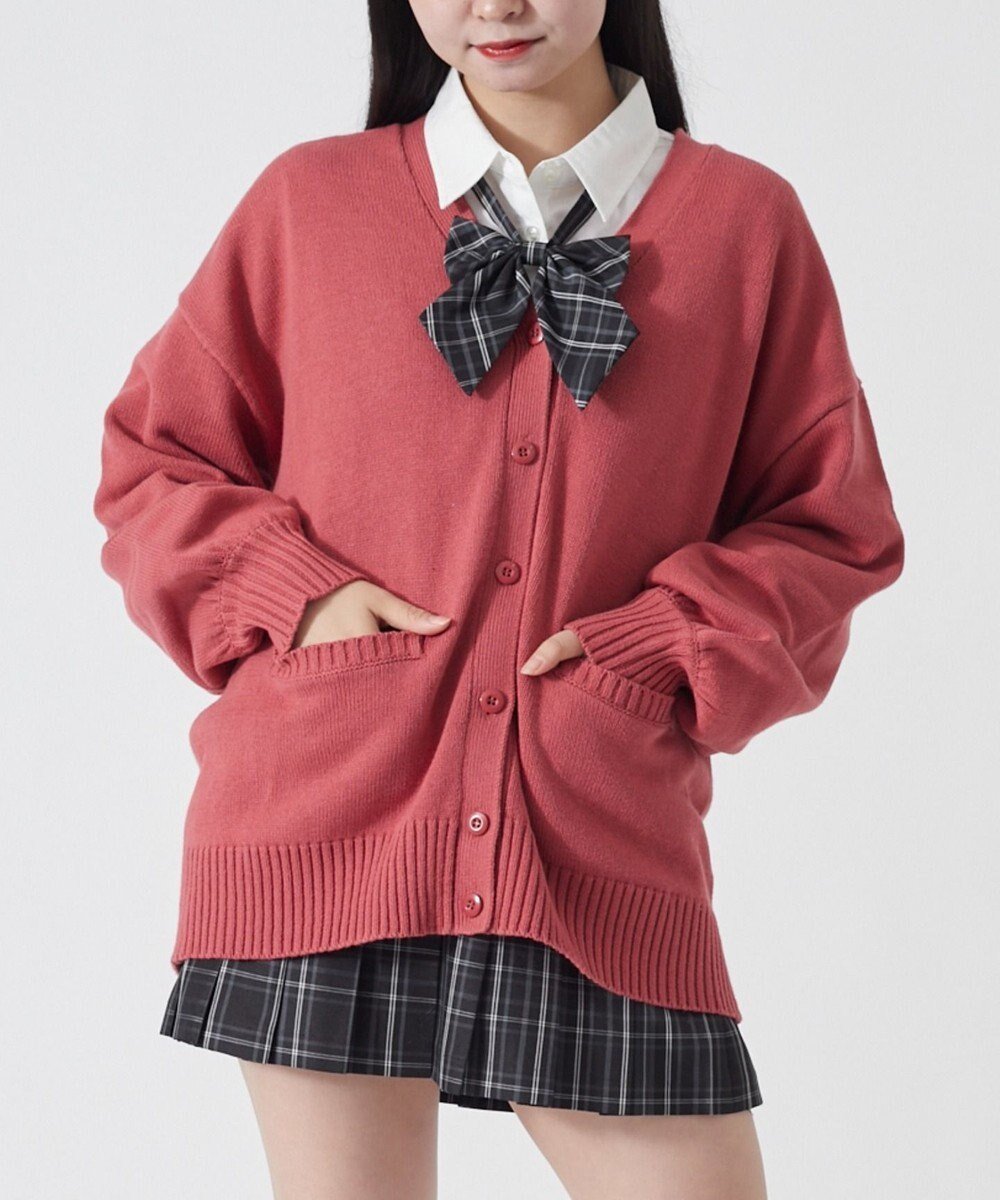 【ウィゴー/WEGO】の【SCHOOLITEM】ニットカーディガン インテリア・キッズ・メンズ・レディースファッション・服の通販 founy(ファニー) 　ファッション　Fashion　レディースファッション　WOMEN　トップス・カットソー　Tops/Tshirt　ニット　Knit Tops　カーディガン　Cardigans　カーディガン　Cardigan　シンプル　Simple　夏　Summer　春　Spring　S/S・春夏　Ss・Spring/Summer　レッド|ID: prp329100004527853 ipo3291000000032018259