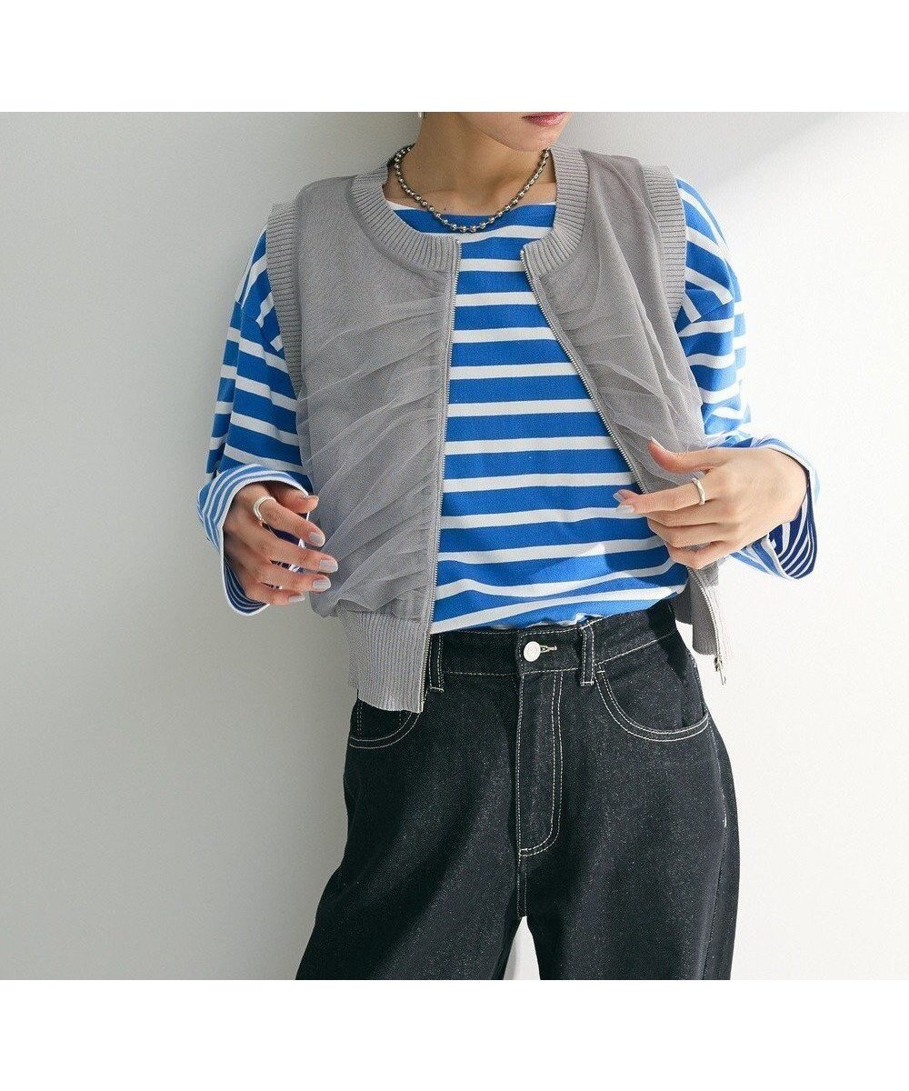 【グリーンパークス/Green Parks】のチュールドッキングニットzipベスト 人気、トレンドファッション・服の通販 founy(ファニー) 　ファッション　Fashion　レディースファッション　WOMEN　アウター　Coat Outerwear　トップス・カットソー　Tops/Tshirt　ニット　Knit Tops　ベスト/ジレ　Gilets/Vests　おすすめ　Recommend　コンパクト　Compact　シンプル　Simple　ジップアップ　Zip Up　チュール　Tulle　フェミニン　Feminine　フォルム　Form　ベスト　Vest　ポケット　Pocket　夏　Summer　春　Spring　S/S・春夏　Ss・Spring/Summer　 other-1|ID: prp329100004528137 ipo3291000000032019393